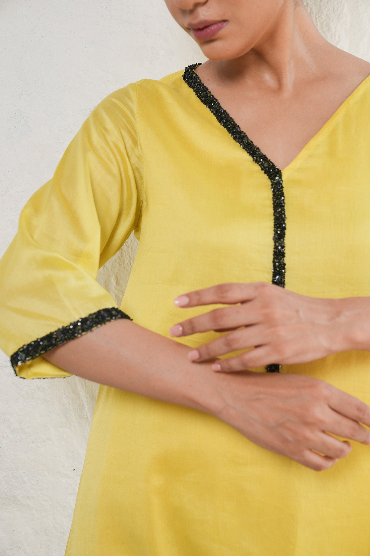 Yellow Aari Work Kurta & Pants