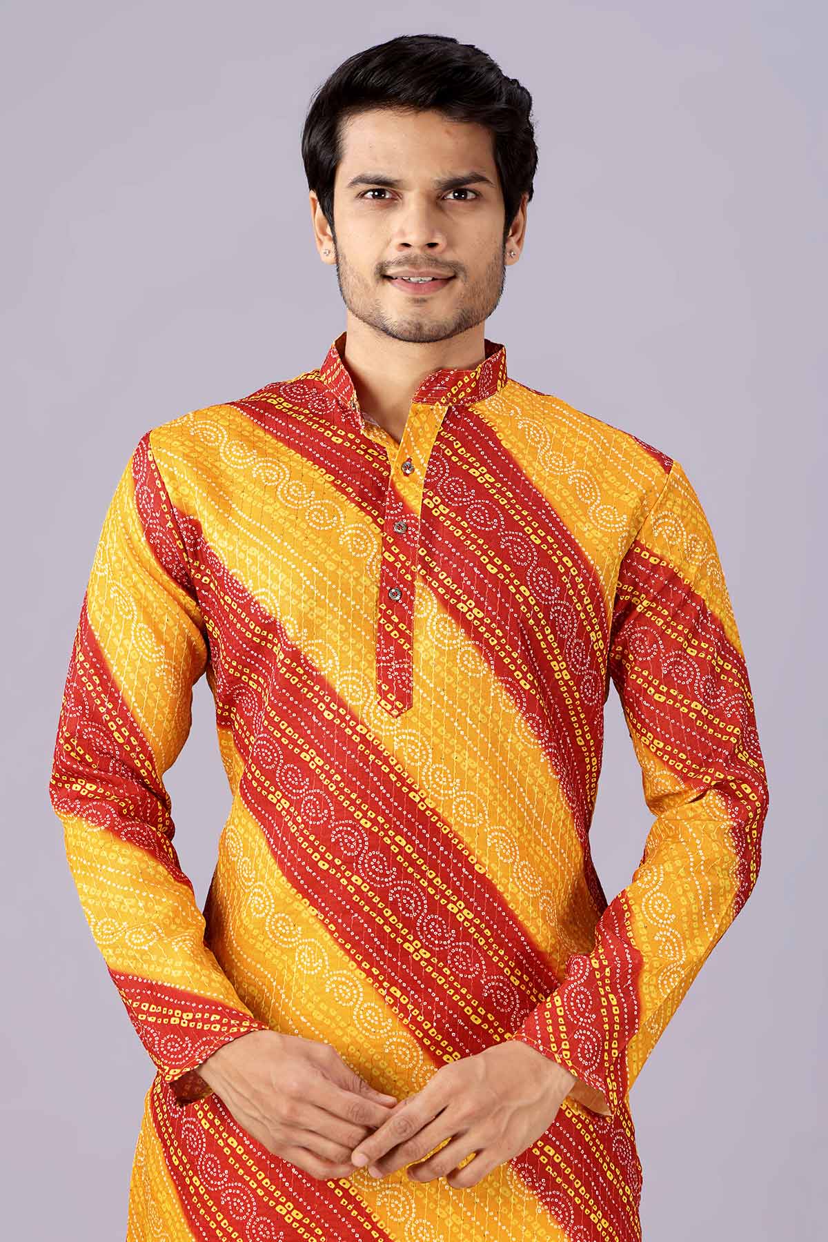 Yellow And Red Bandhani Kurta