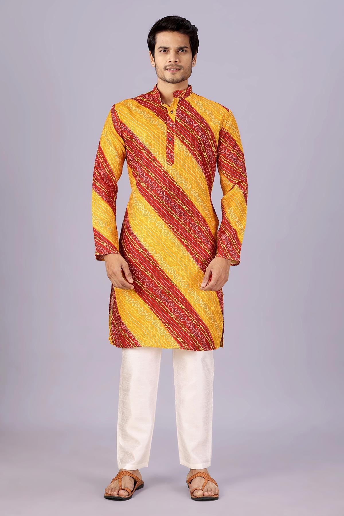 Buy Yellow And Red Bandhani Kurta for women by Priyanka Jain online available at scrollnshops
