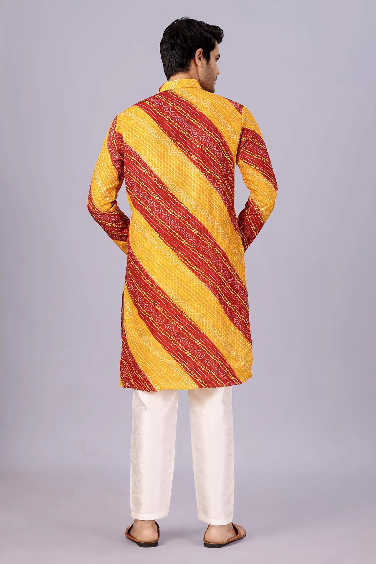 Yellow And Red Bandhani Kurta