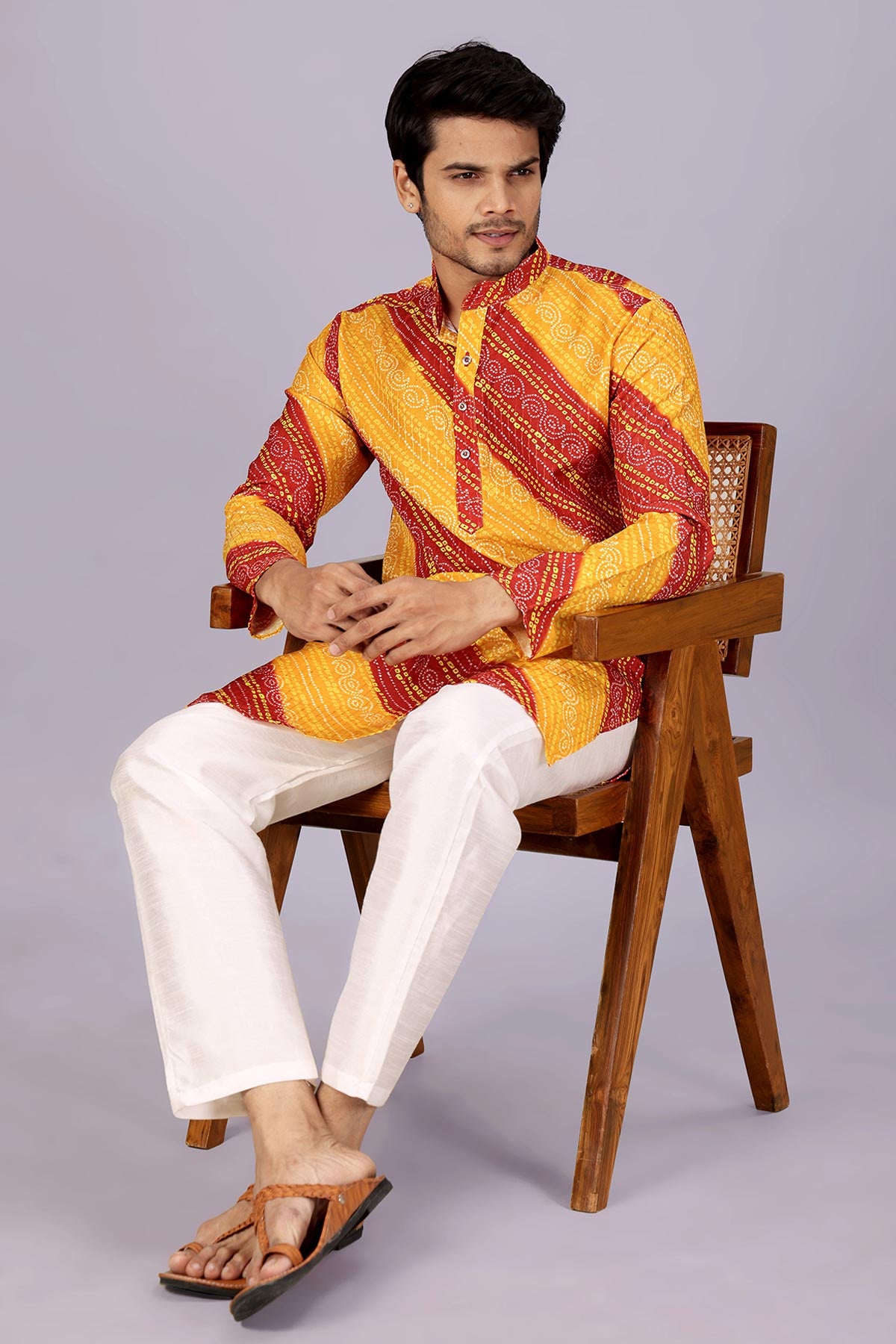 Yellow And Red Bandhani Kurta