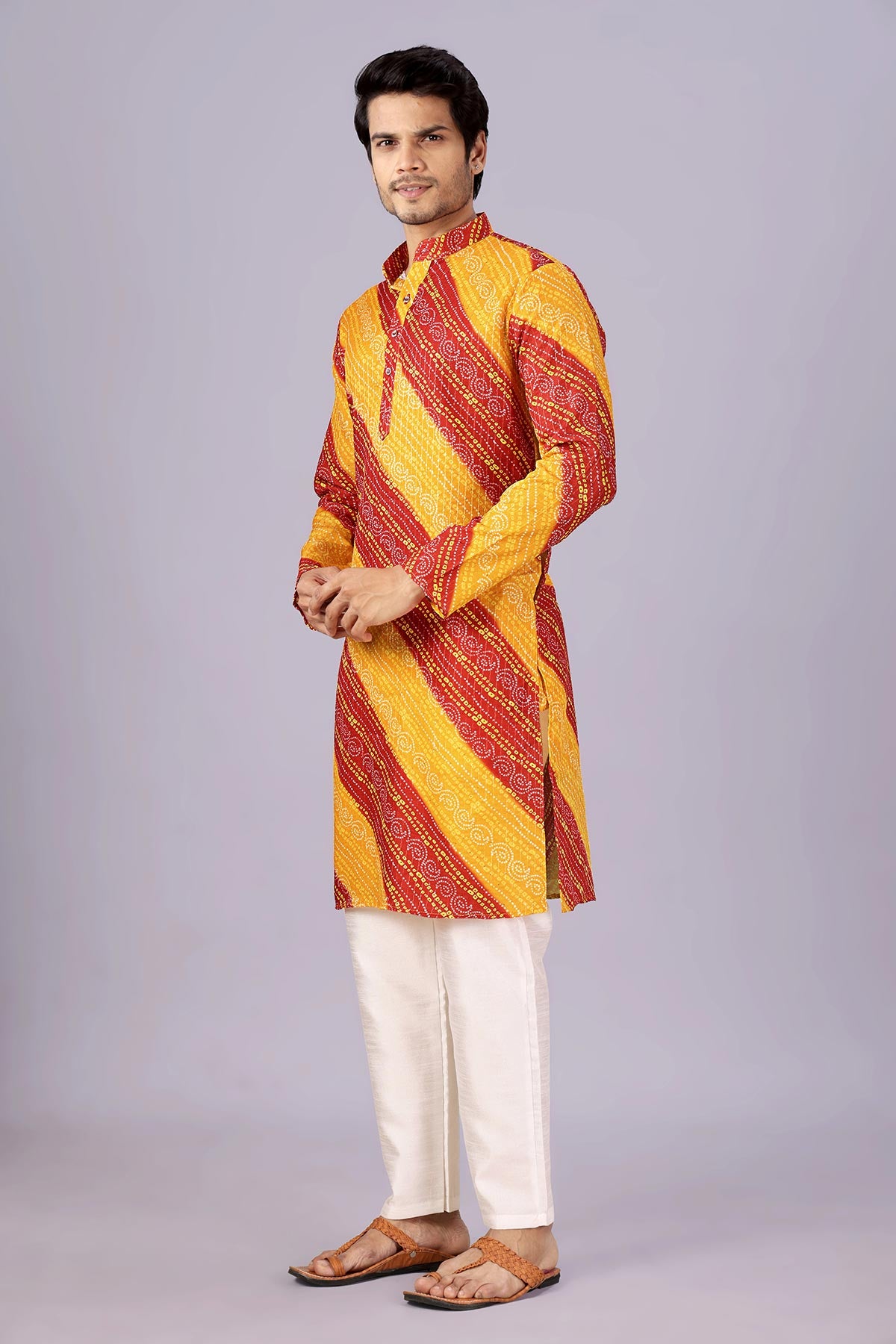 Yellow And Red Bandhani Kurta