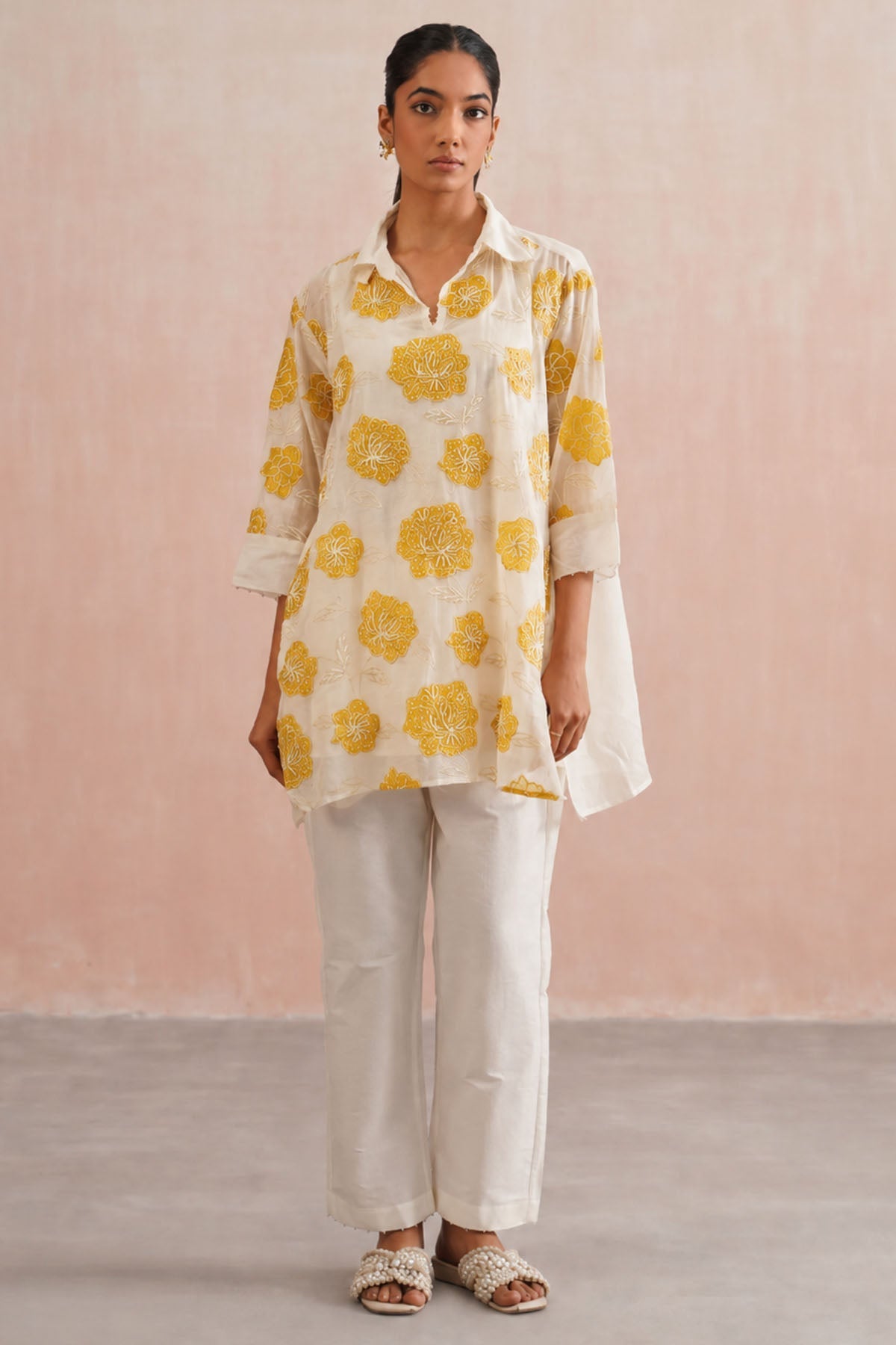 Buy Yellow Applique Kurta & Pants for women by Ugna by Unnati online available at scrollnshops