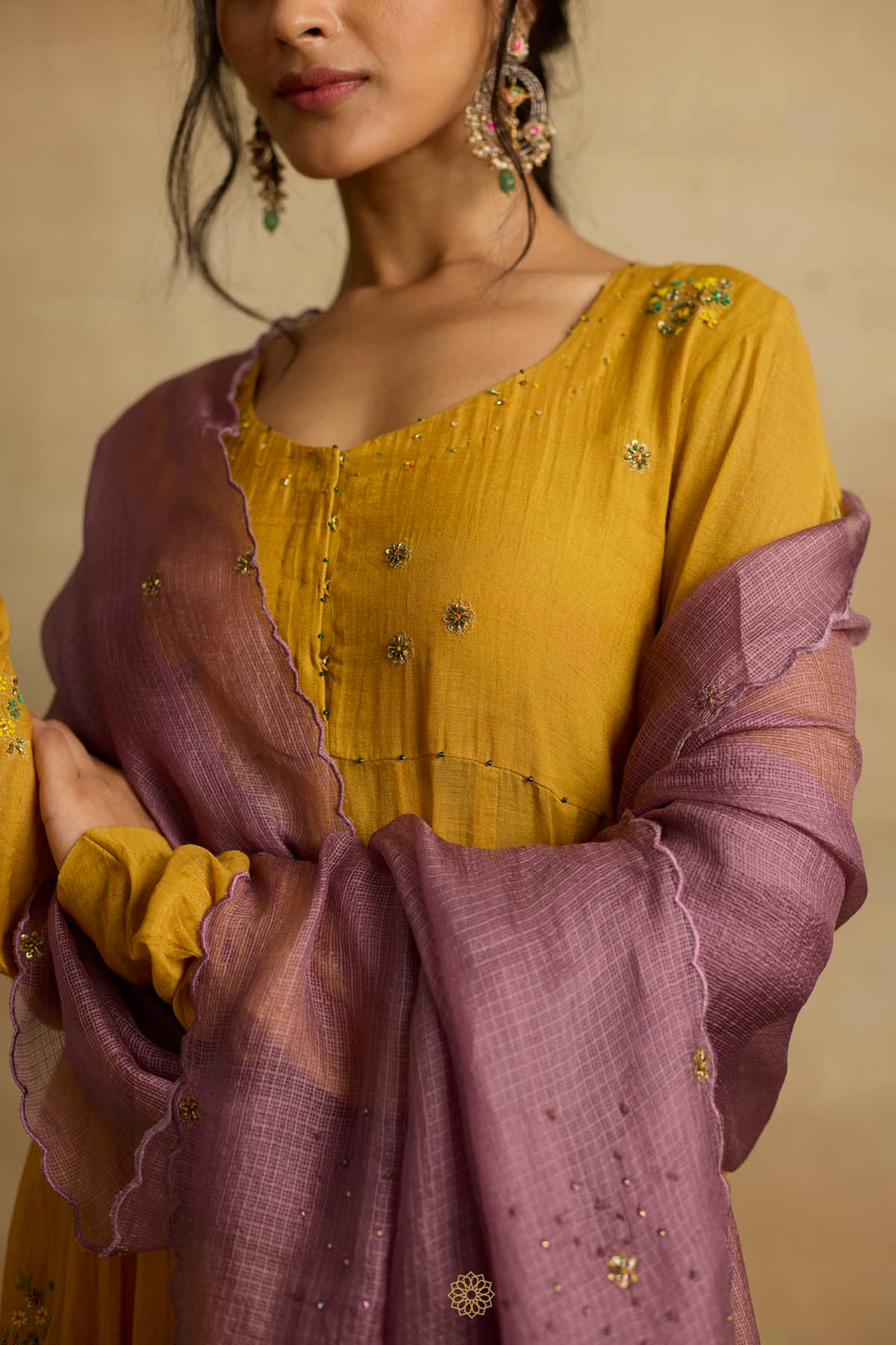 Yellow Ari Zardozi Anarkali Set