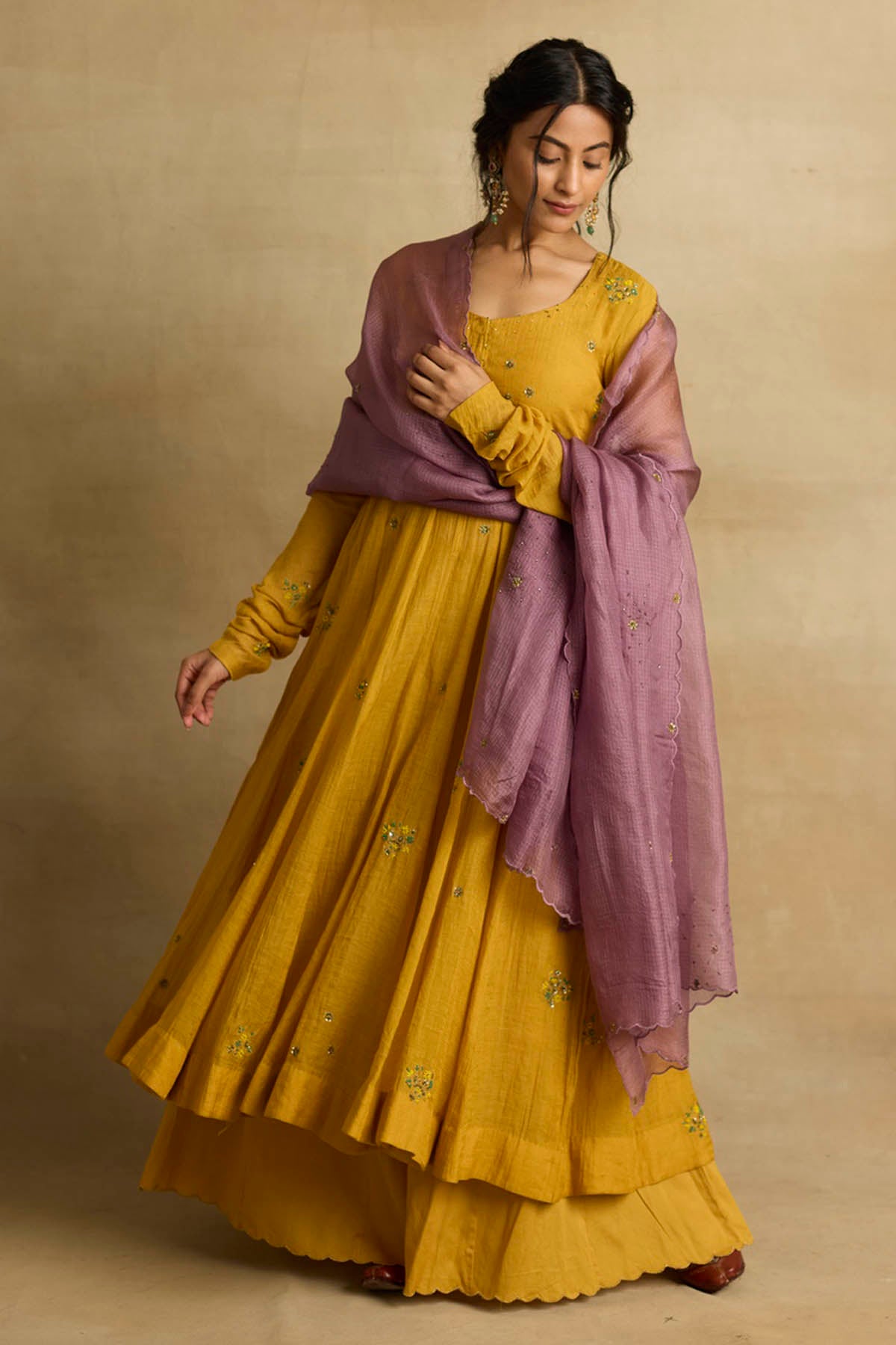 Yellow Ari Zardozi Anarkali Set