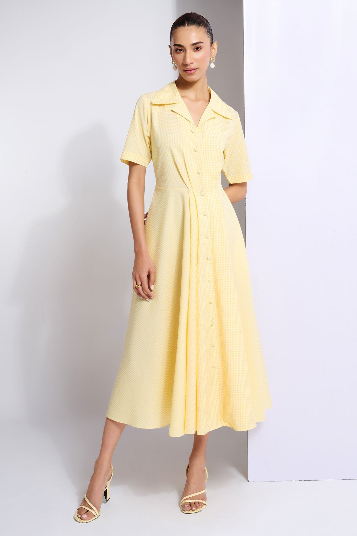 Vanten Yellow Asymmetrical Midi Dress for women online at ScrollnShops