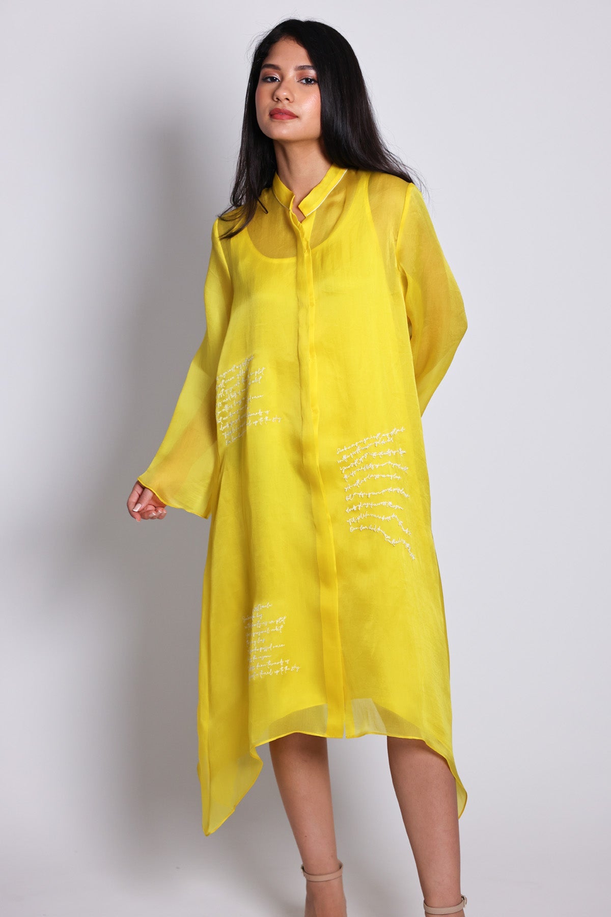 Arya Giri Yellow Asymmetrical Midi Dress for women online at ScrollnShops