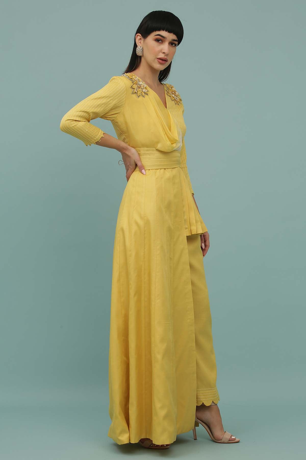 Yellow Asymmetrical Top & Pants