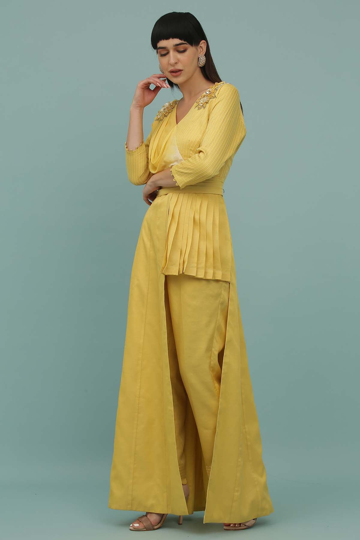 Yellow Asymmetrical Top & Pants