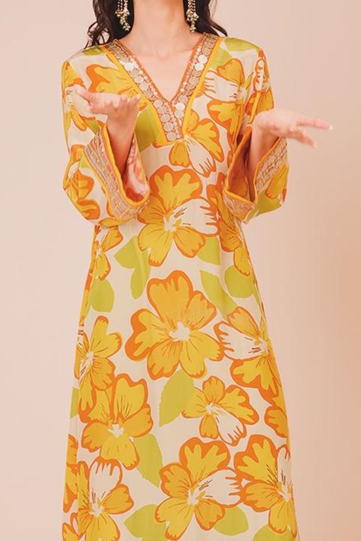 Yellow Asymmetrical Tunic Set