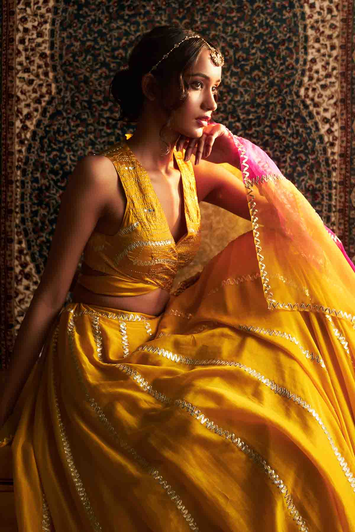 Yellow Back Tie-Up Lehenga Set