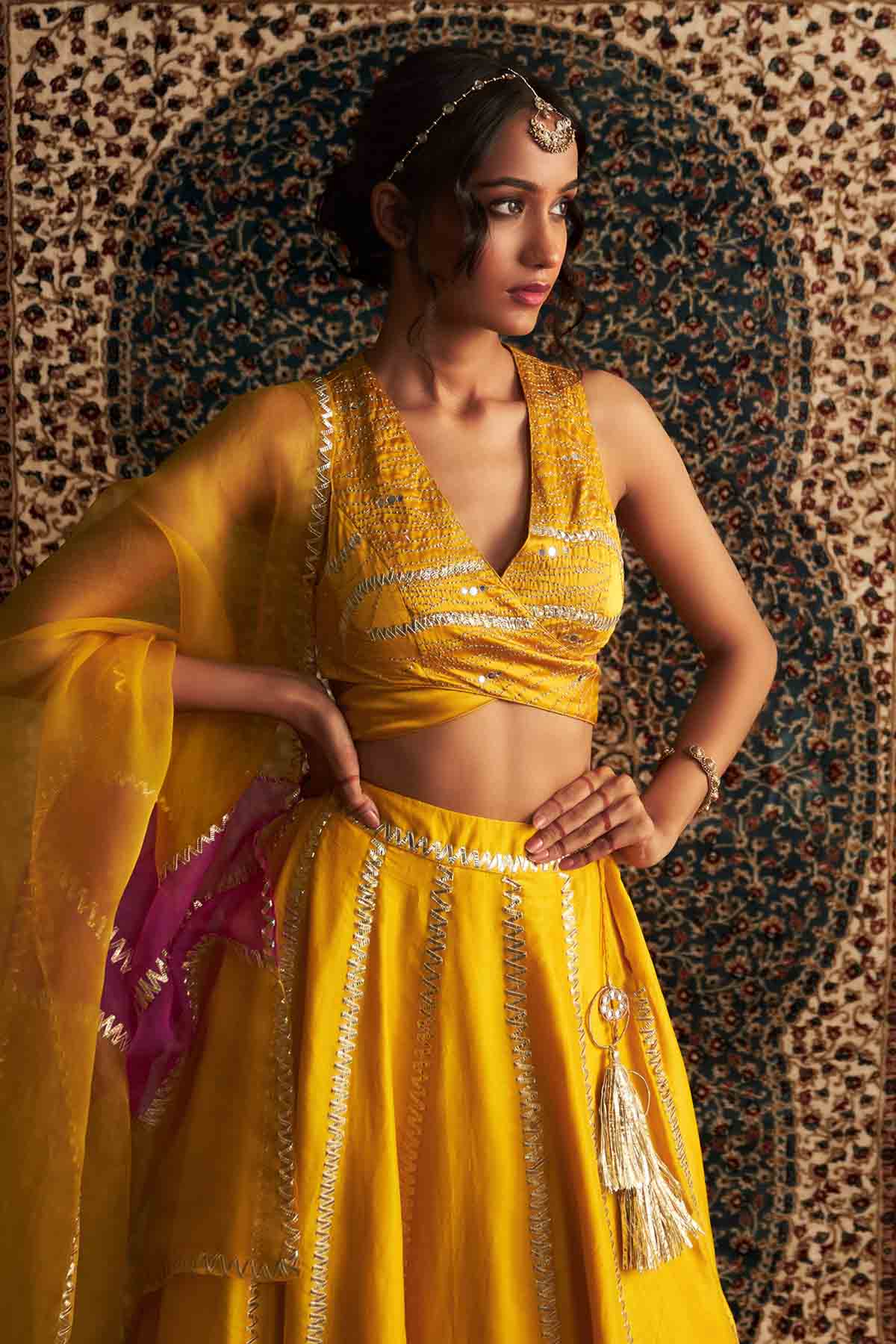 Yellow Back Tie-Up Lehenga Set