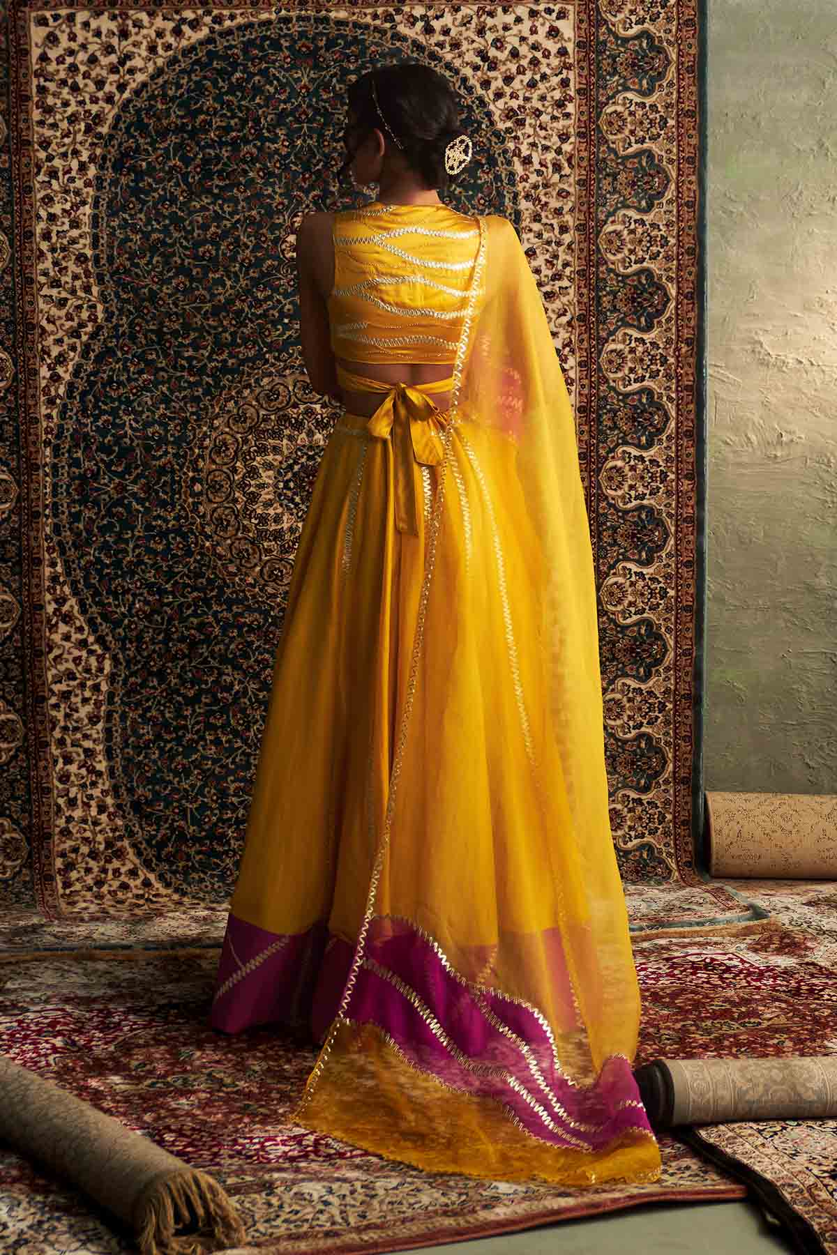 Yellow Back Tie-Up Lehenga Set