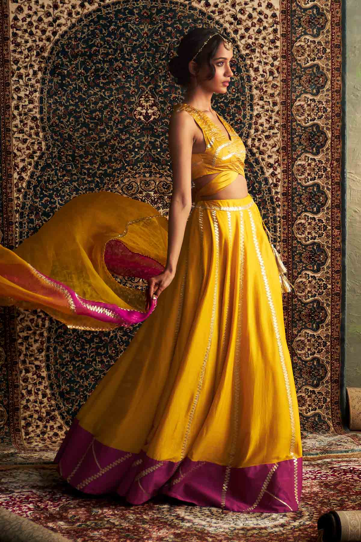 Yellow Back Tie-Up Lehenga Set