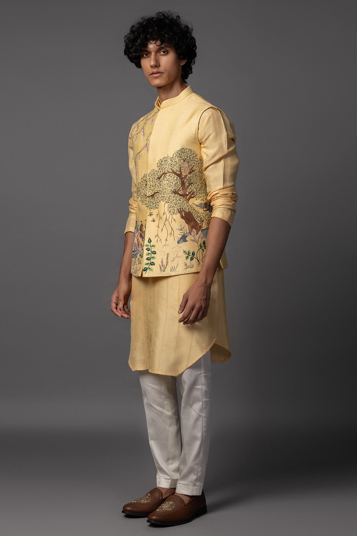Yellow Bam Silk Ram Kurta Set