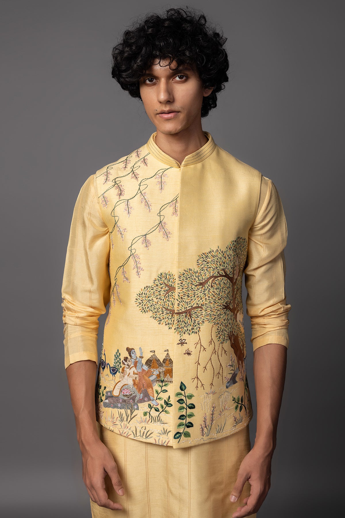 Yellow Bam Silk Ram Kurta Set