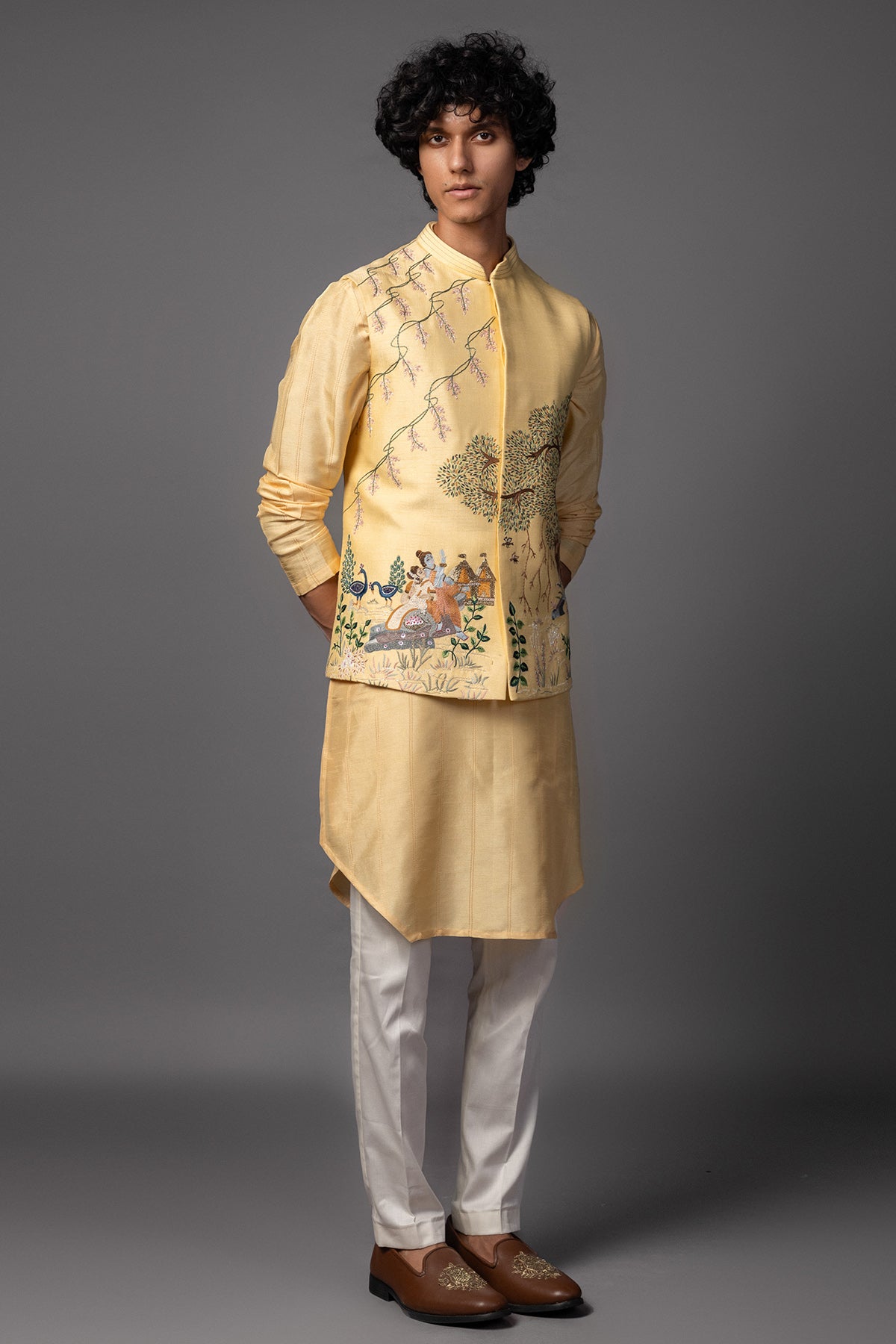 Yellow Bam Silk Ram Kurta Set