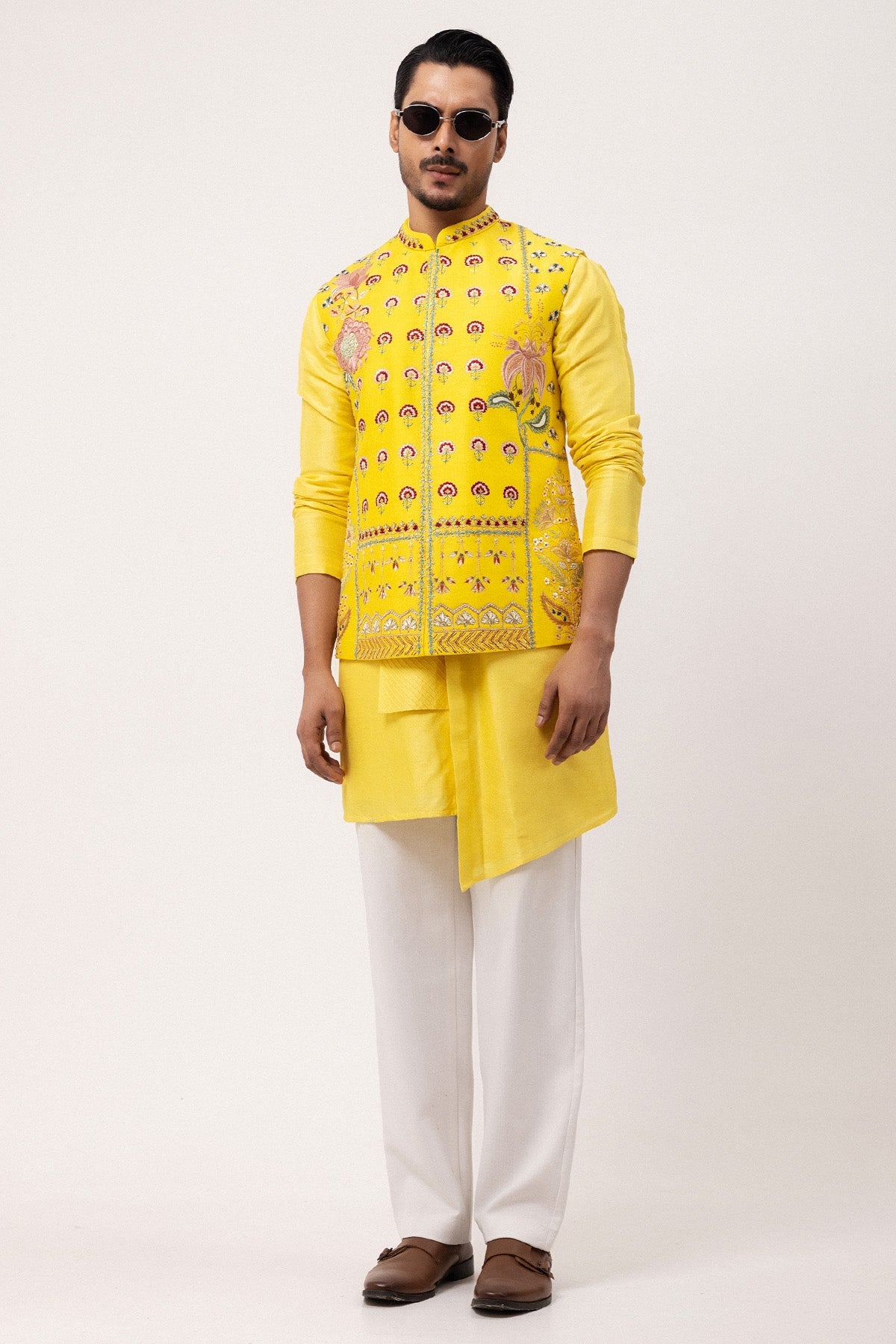 Buy Yellow Bam Silk Resham Kurta for men by Paarsh Atelier online available at scrollnshops