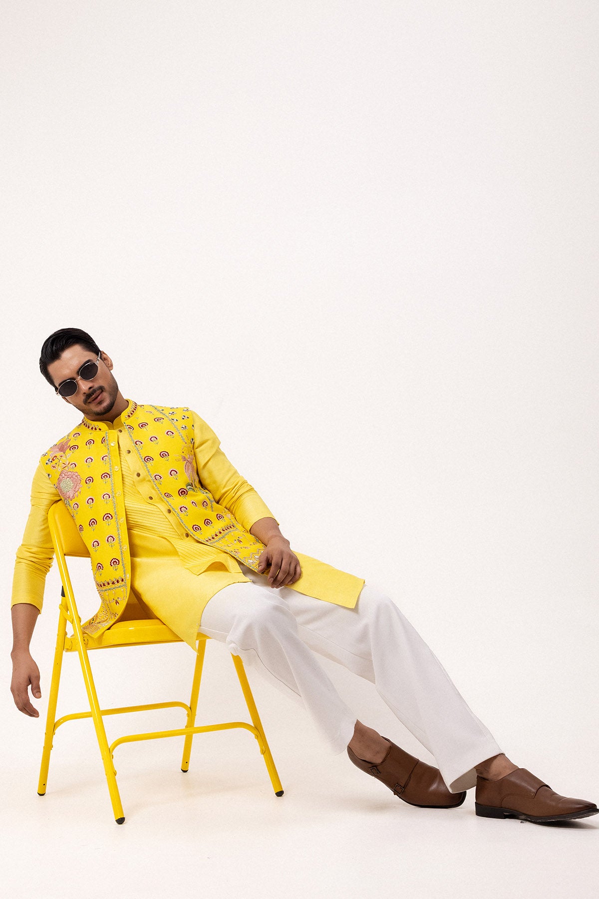 Yellow Bam Silk Resham Kurta