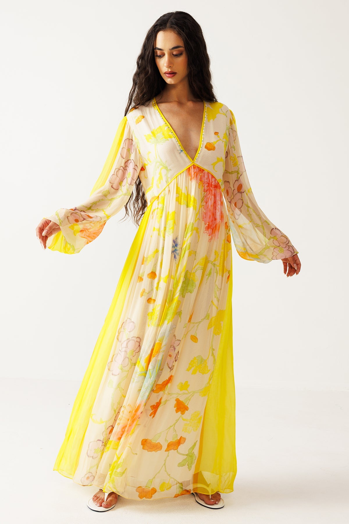 Buy Yellow Bamberg Georgette Dress for women by Reena Sharma online available at scrollnshops