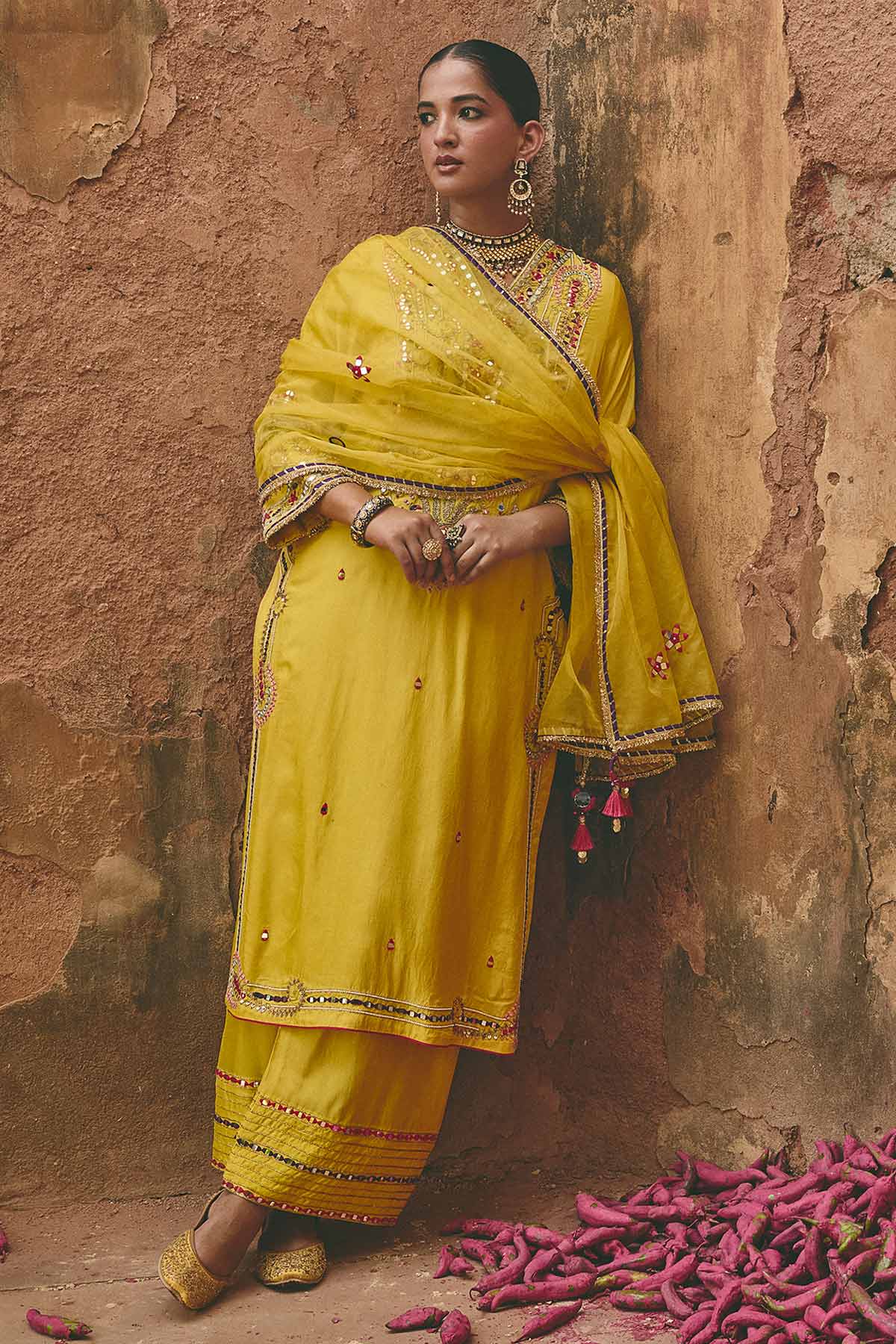 Yellow Bamboo Silk Kurta Set