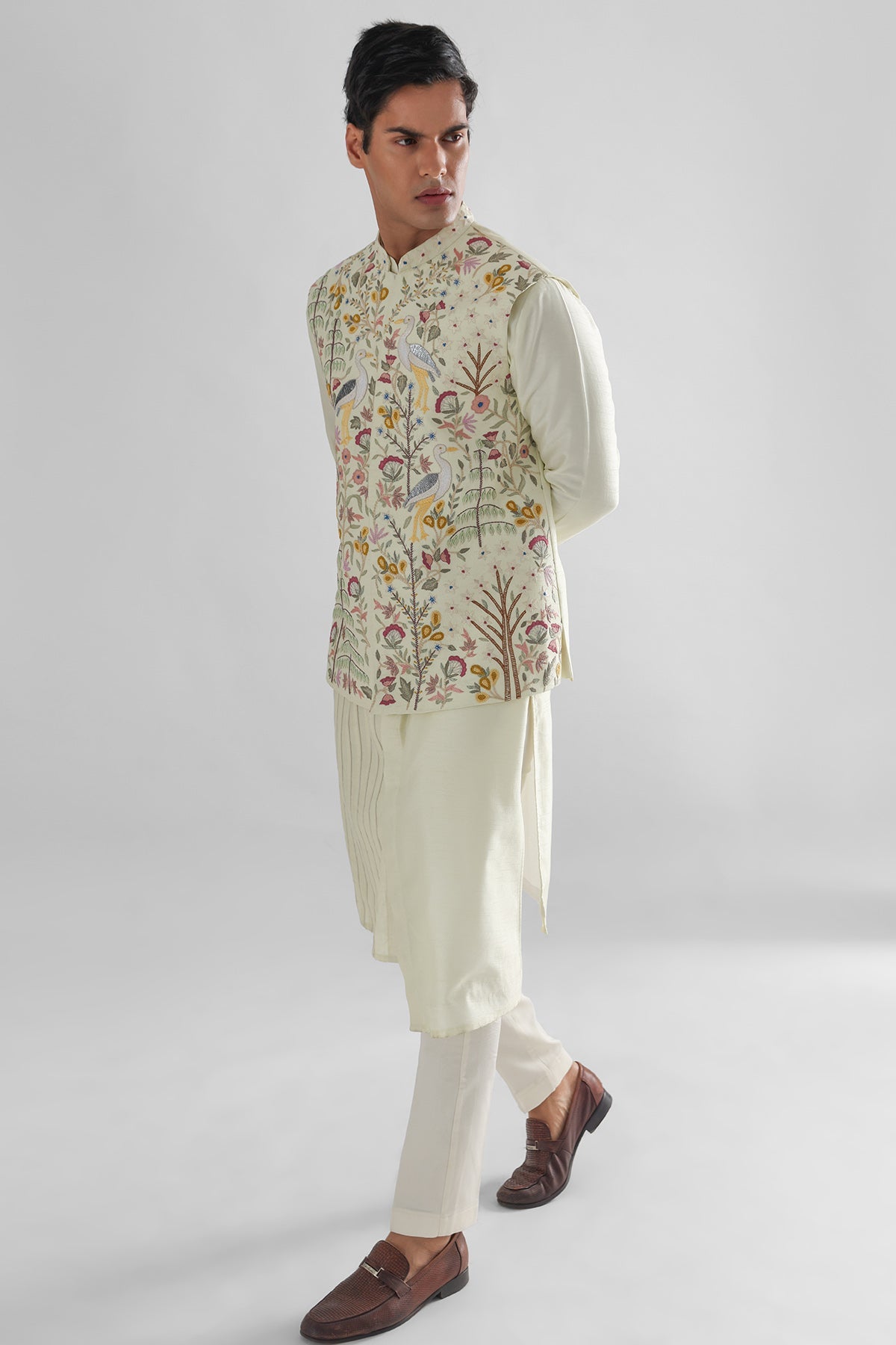 Buy Yellow Bamsilk Resham Kurta Set for men by Paarsh Atelier online available at scrollnshops