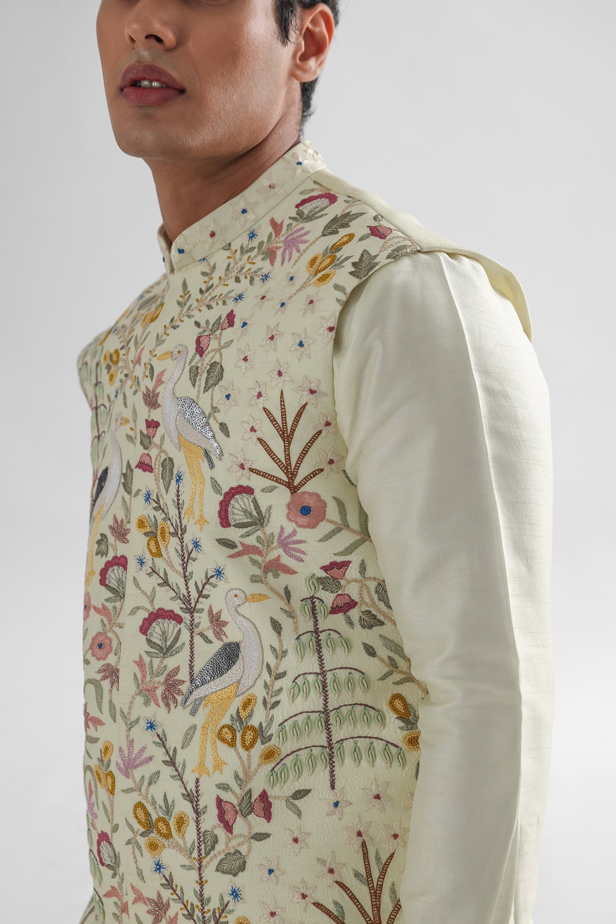 Yellow Bamsilk Resham Kurta Set