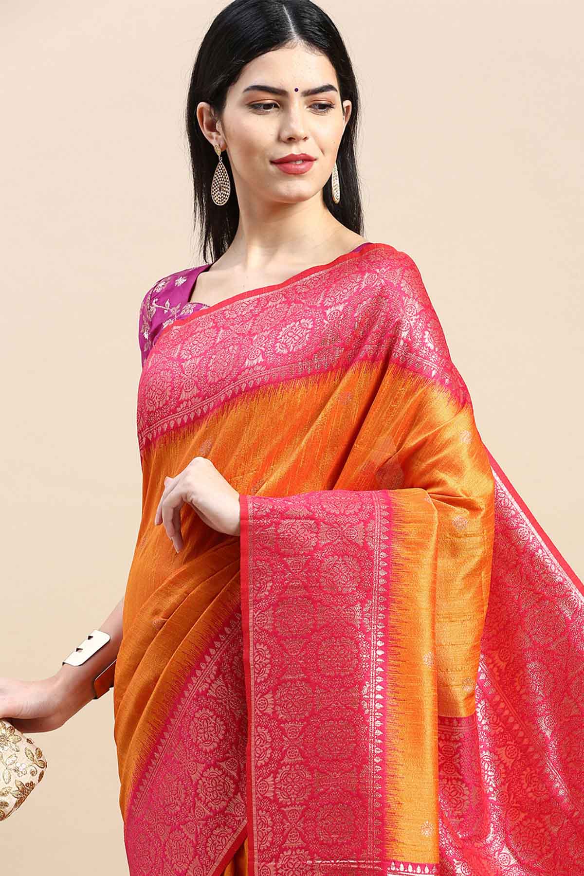 Yellow Banarasi Silk Zari Saree