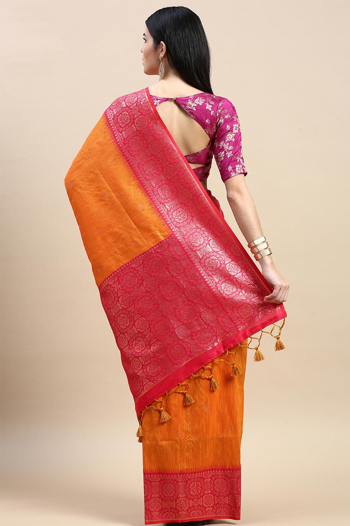Yellow Banarasi Silk Zari Saree