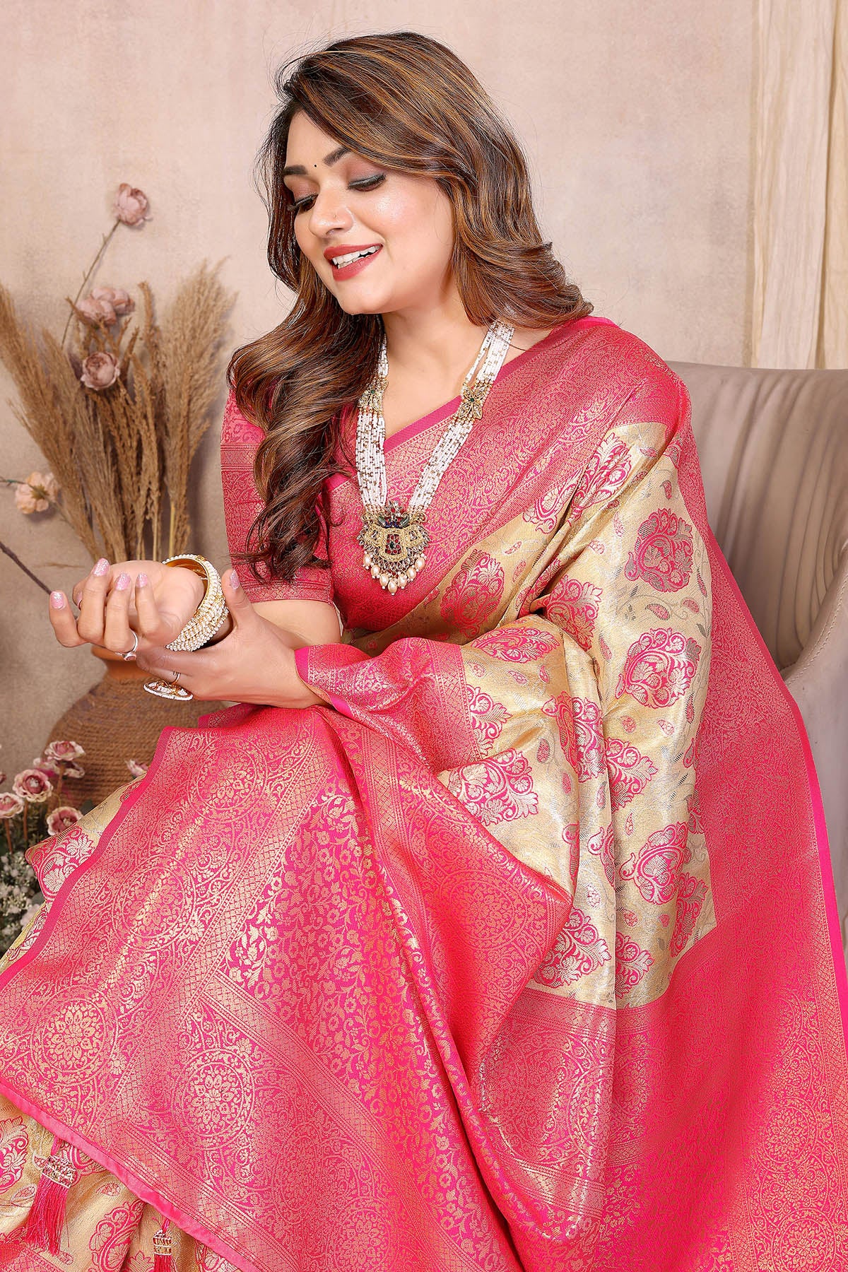 Yellow Banarasi Tissue Saree