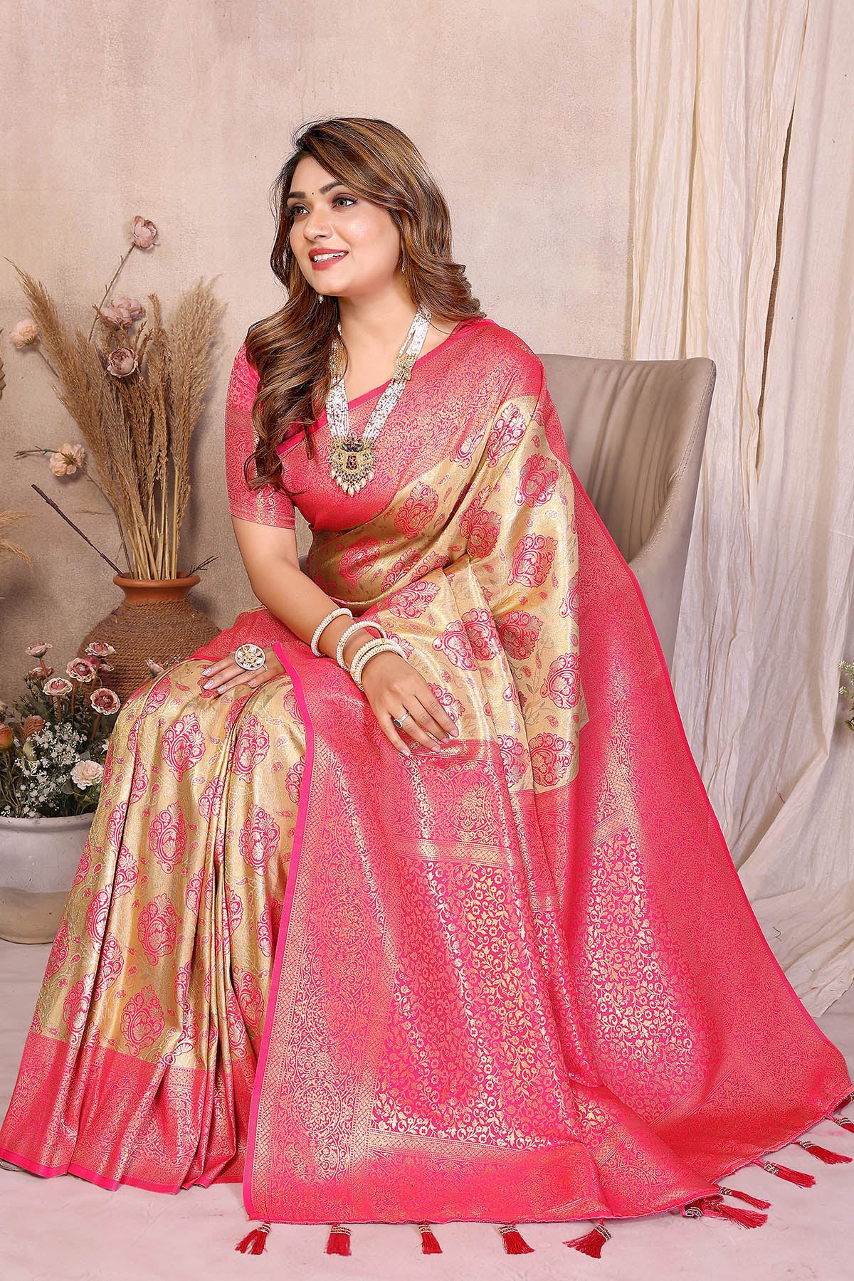 Yellow Banarasi Tissue Saree