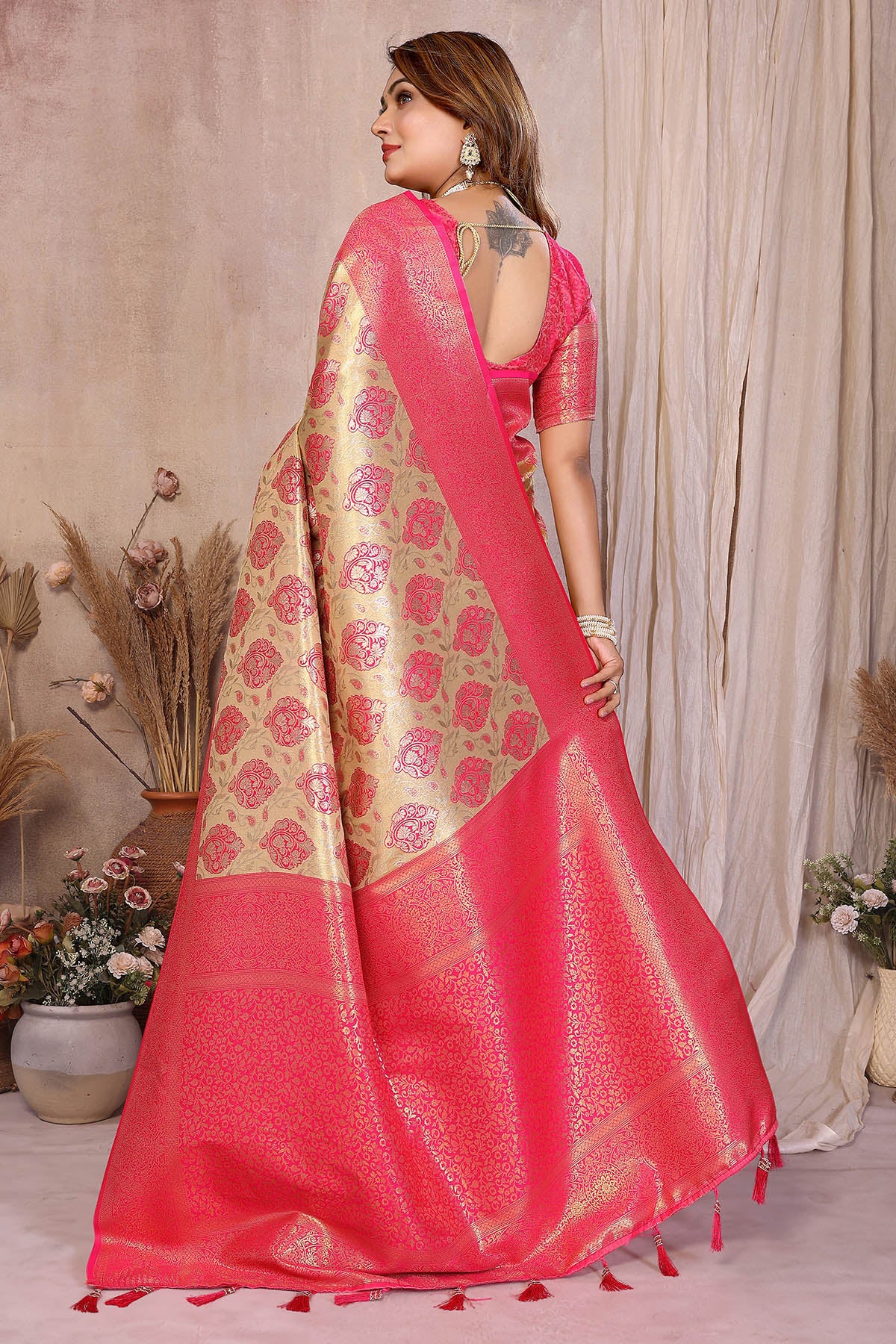 Yellow Banarasi Tissue Saree