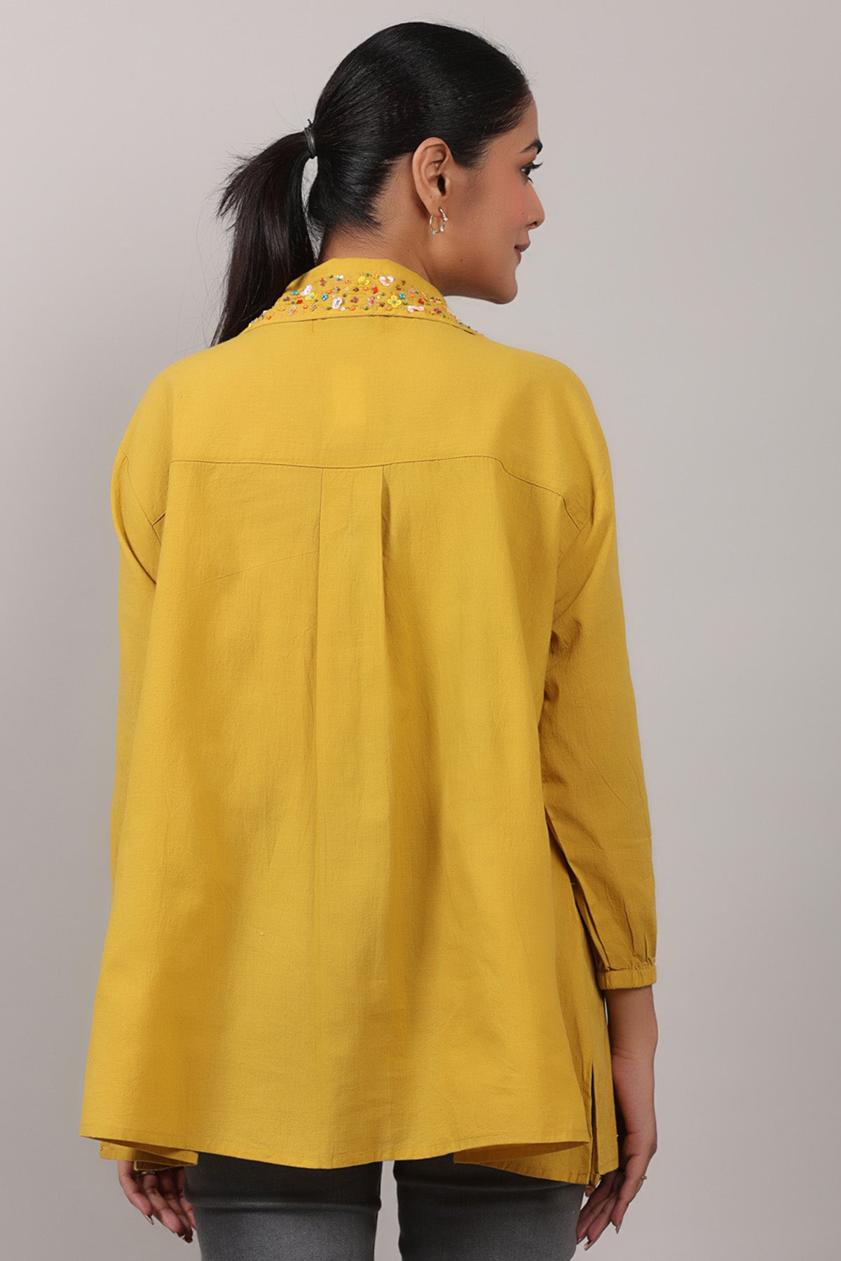 Yellow Beads Embroidered Top
