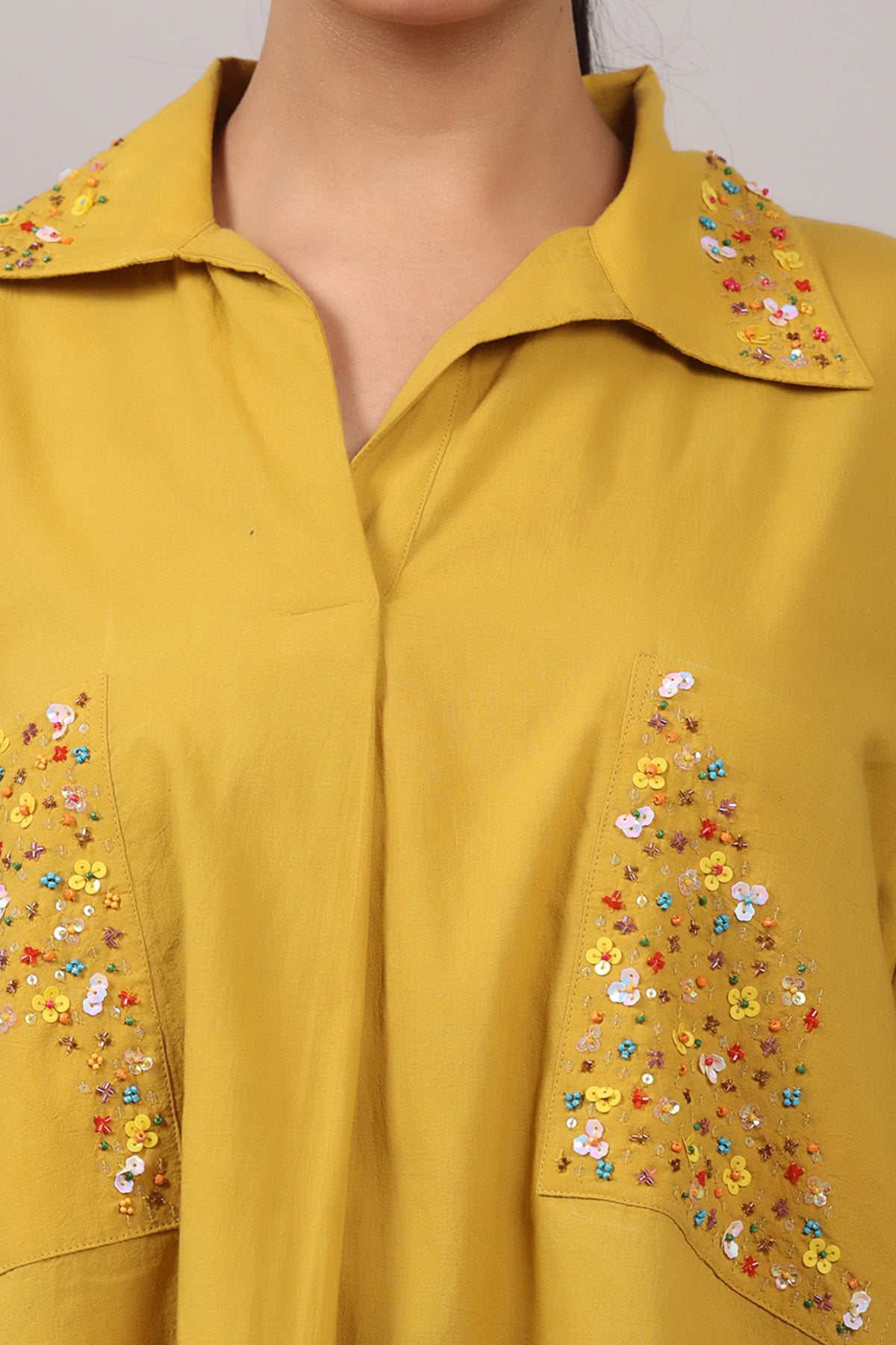 Yellow Beads Embroidered Top