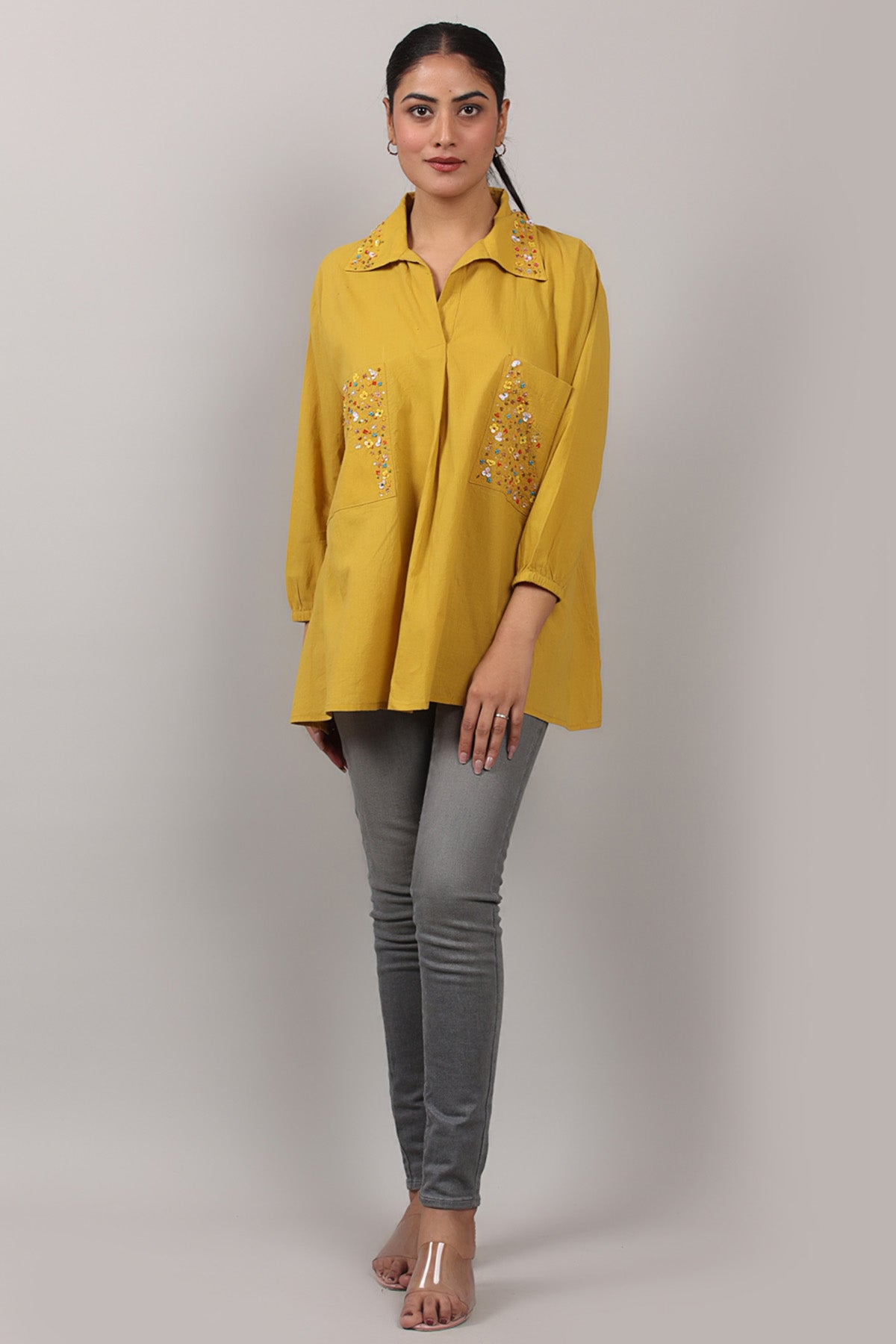 Yellow Beads Embroidered Top