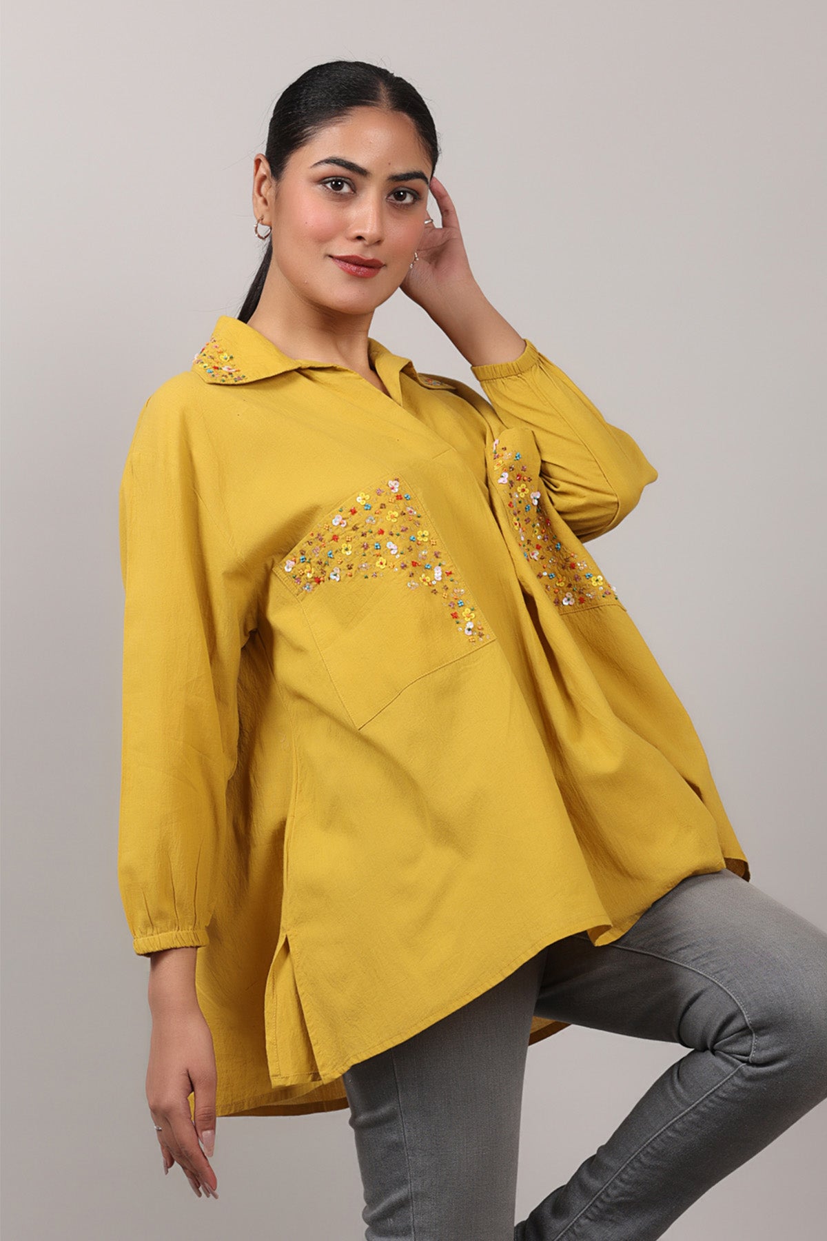 Yellow Beads Embroidered Top