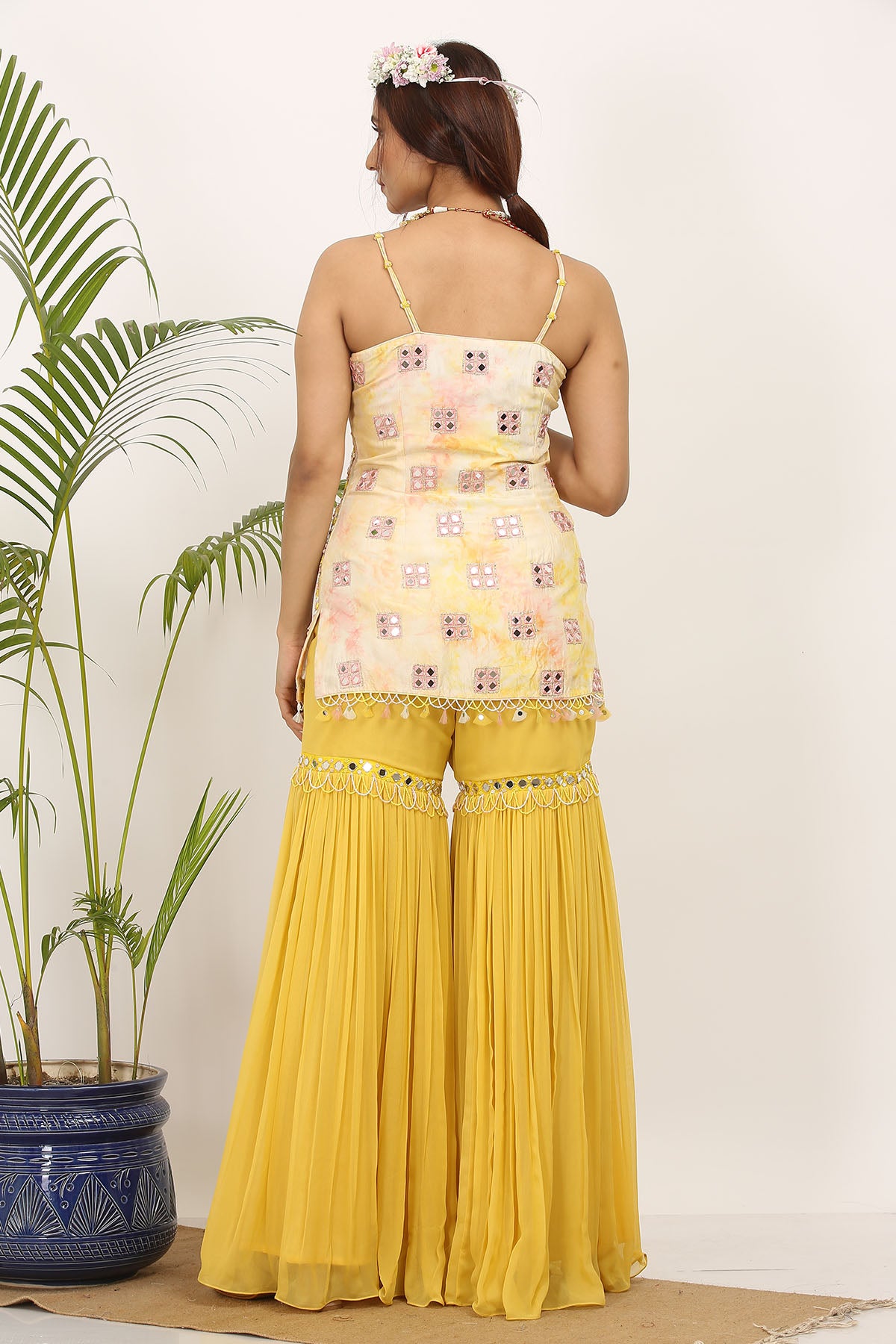 Yellow Beads Work Gharara Set