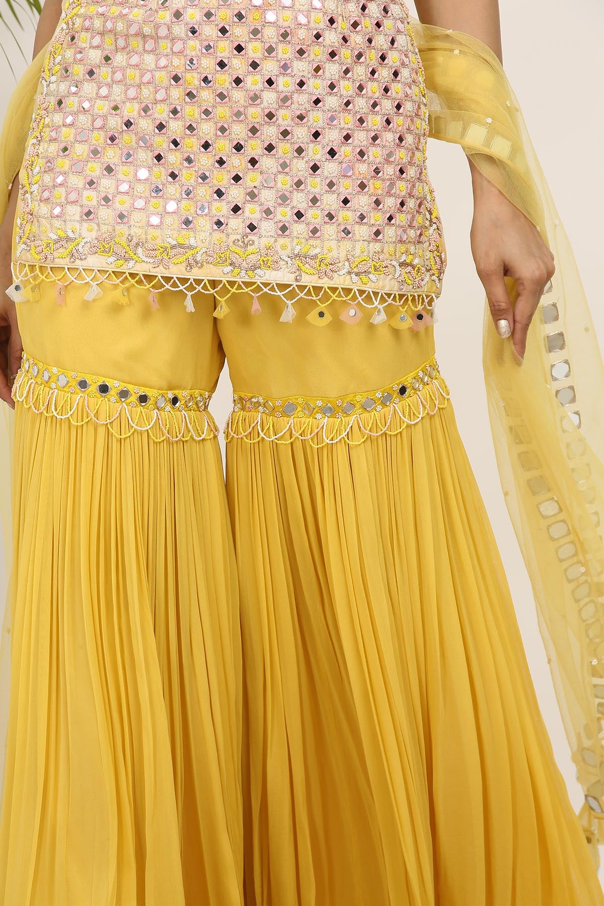 Yellow Beads Work Gharara Set