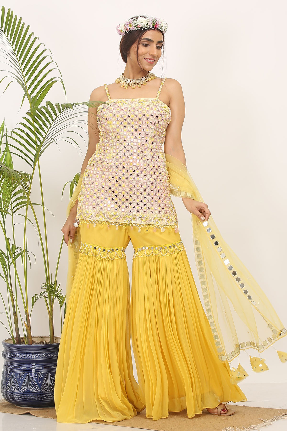 Buy Yellow Beads Work Gharara Set by Nitisha Kashyap for women online at ScrollnShops