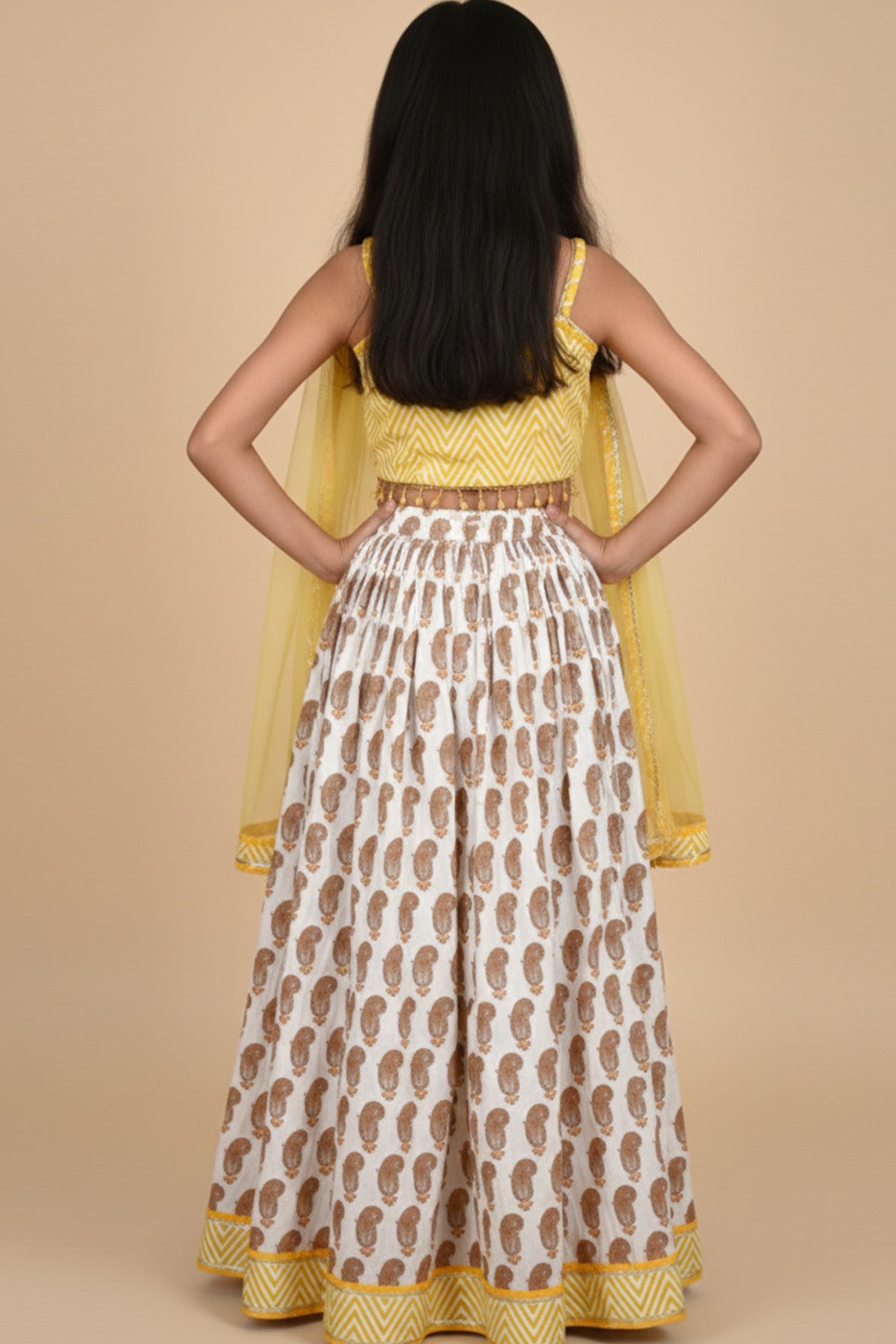 Yellow Beige Print Lehenga Set