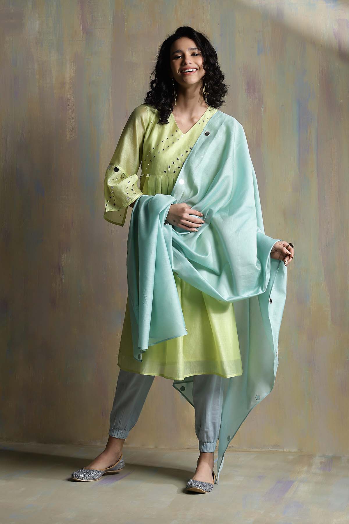 Buy Yellow Bell Sleeves Kurta Set Online