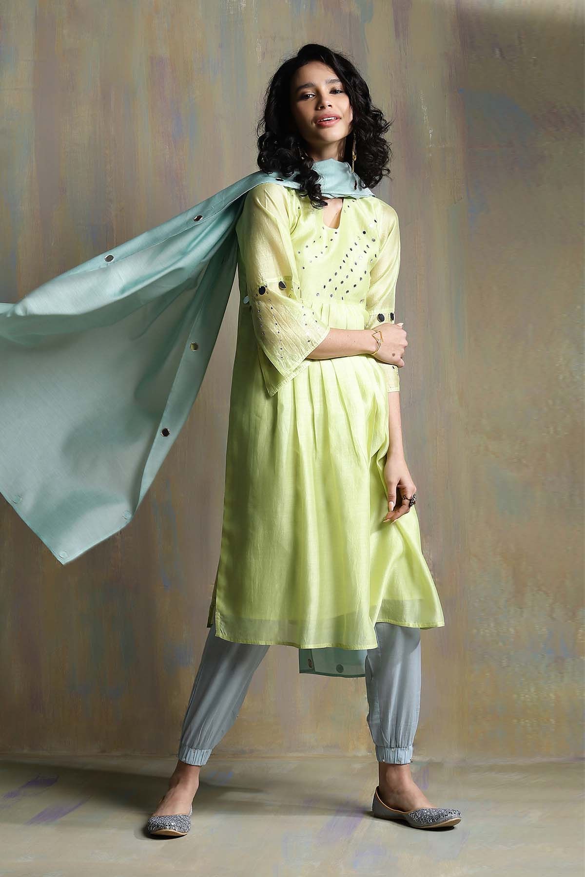 Yellow Bell Sleeves Kurta Set