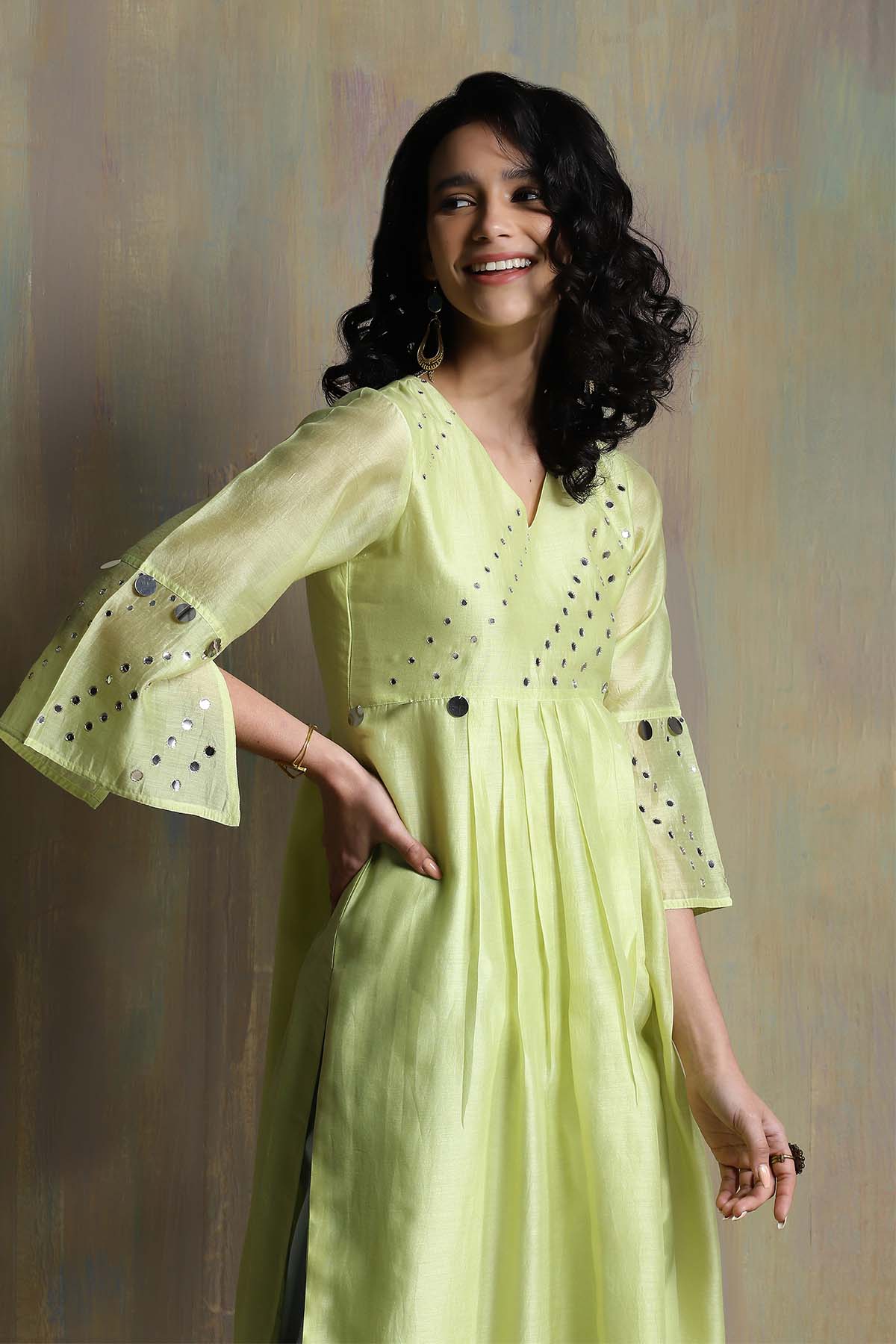 Yellow Bell Sleeves Kurta Set