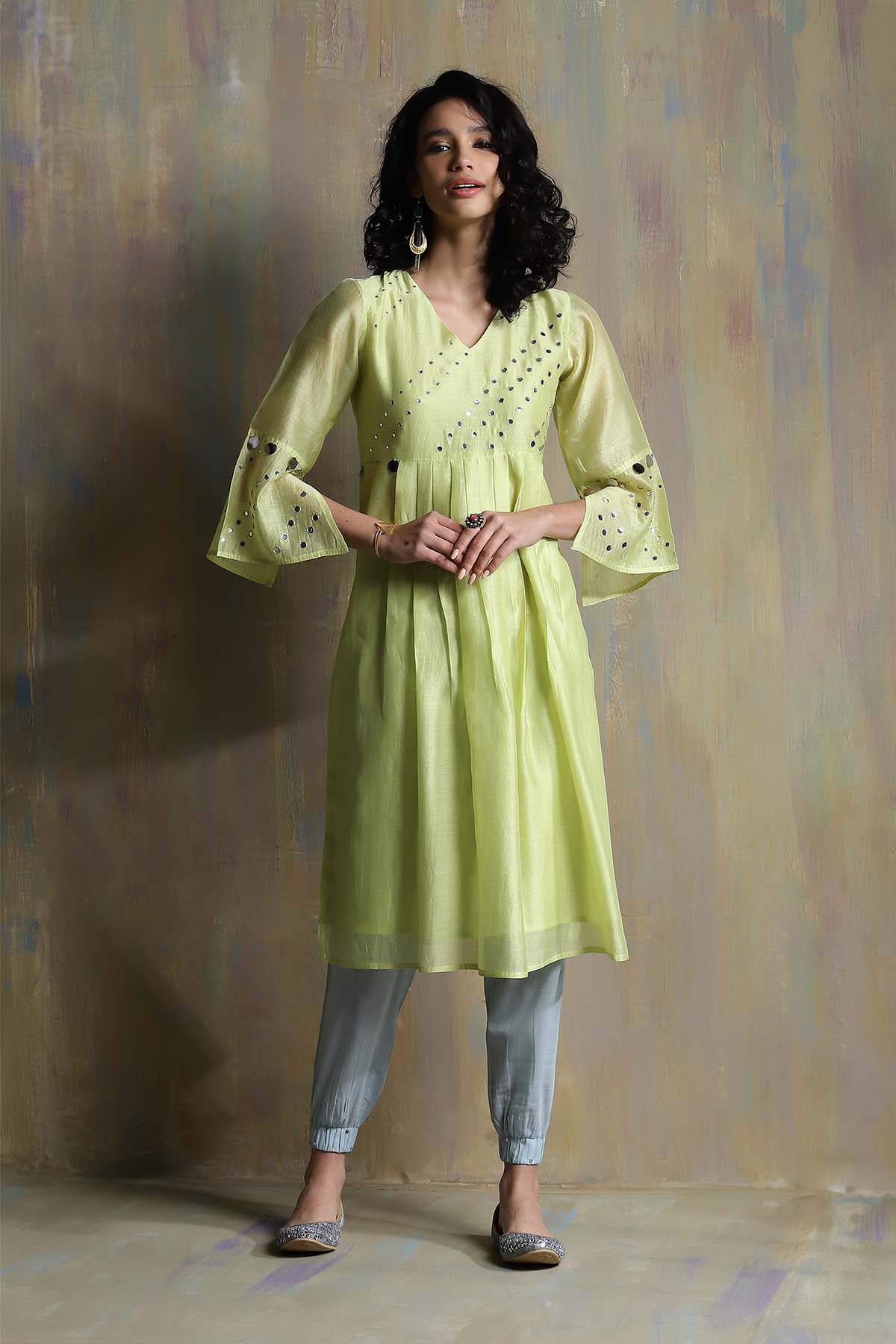 Yellow Bell Sleeves Kurta Set
