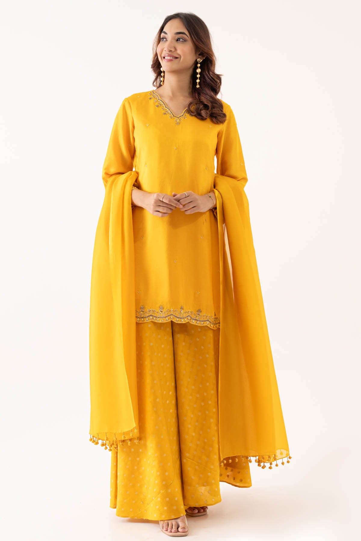 Yellow Booti Chanderi Kurta Set