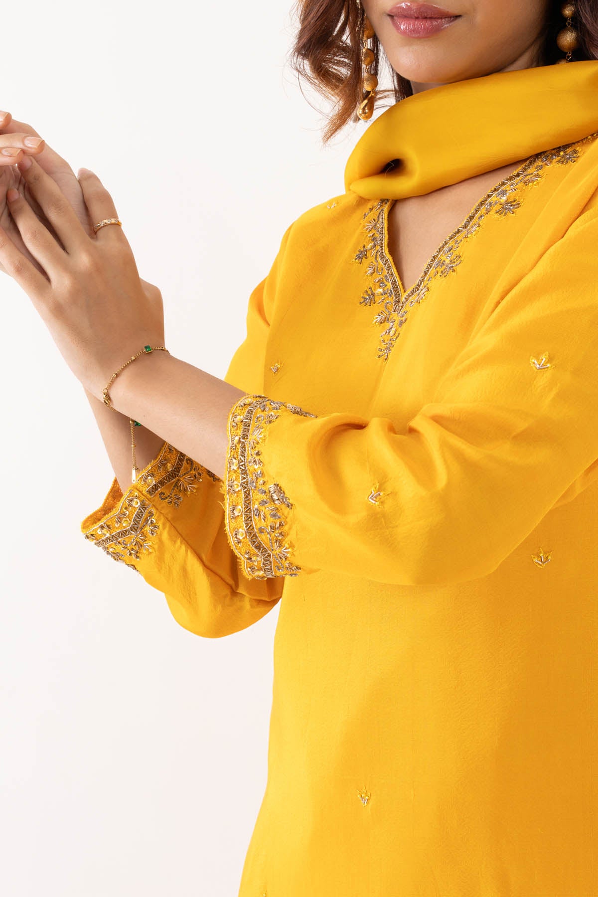 Yellow Booti Chanderi Kurta Set