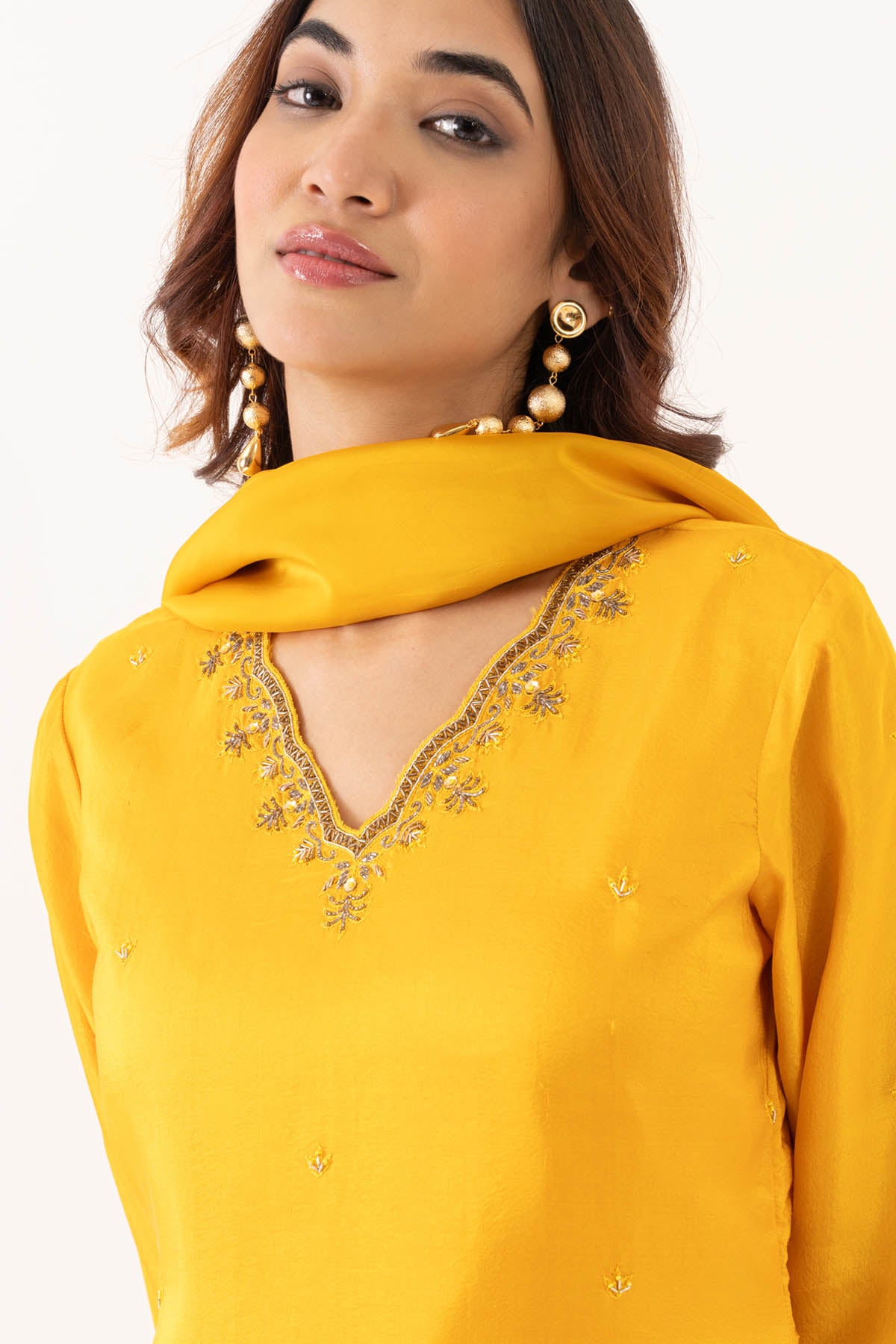 Yellow Booti Chanderi Kurta Set