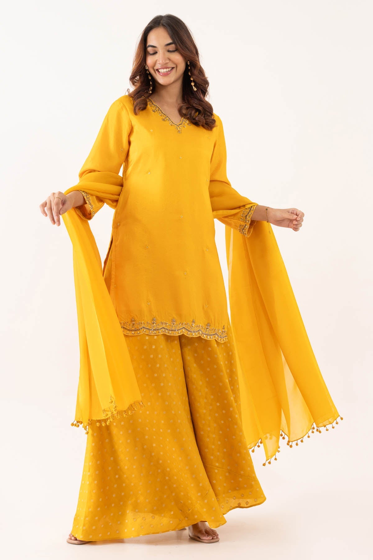 Eesha Gupta Yellow Booti Chanderi Kurta Set for men online at ScrollnShops