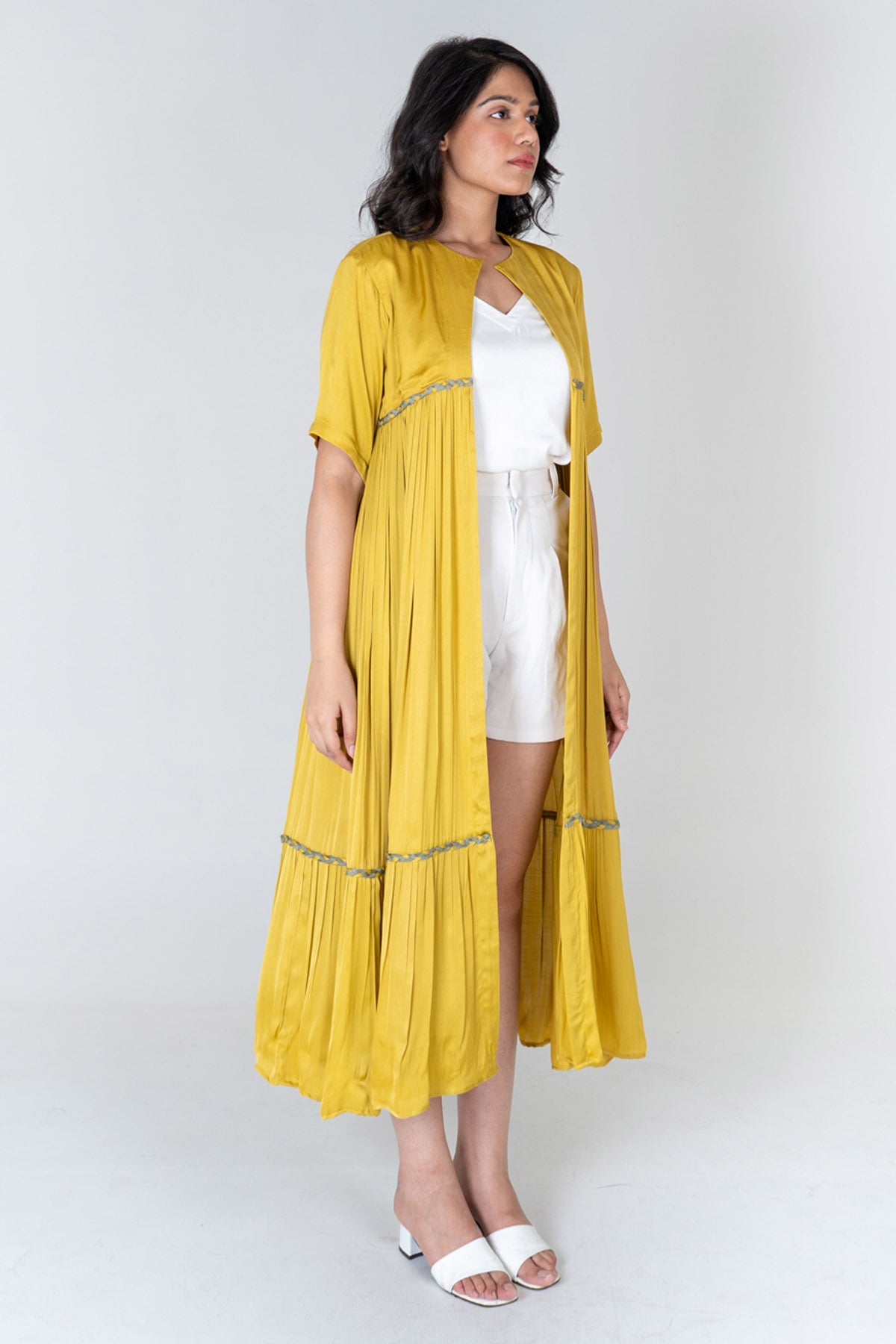 Yellow Braid Gathered Long Cape