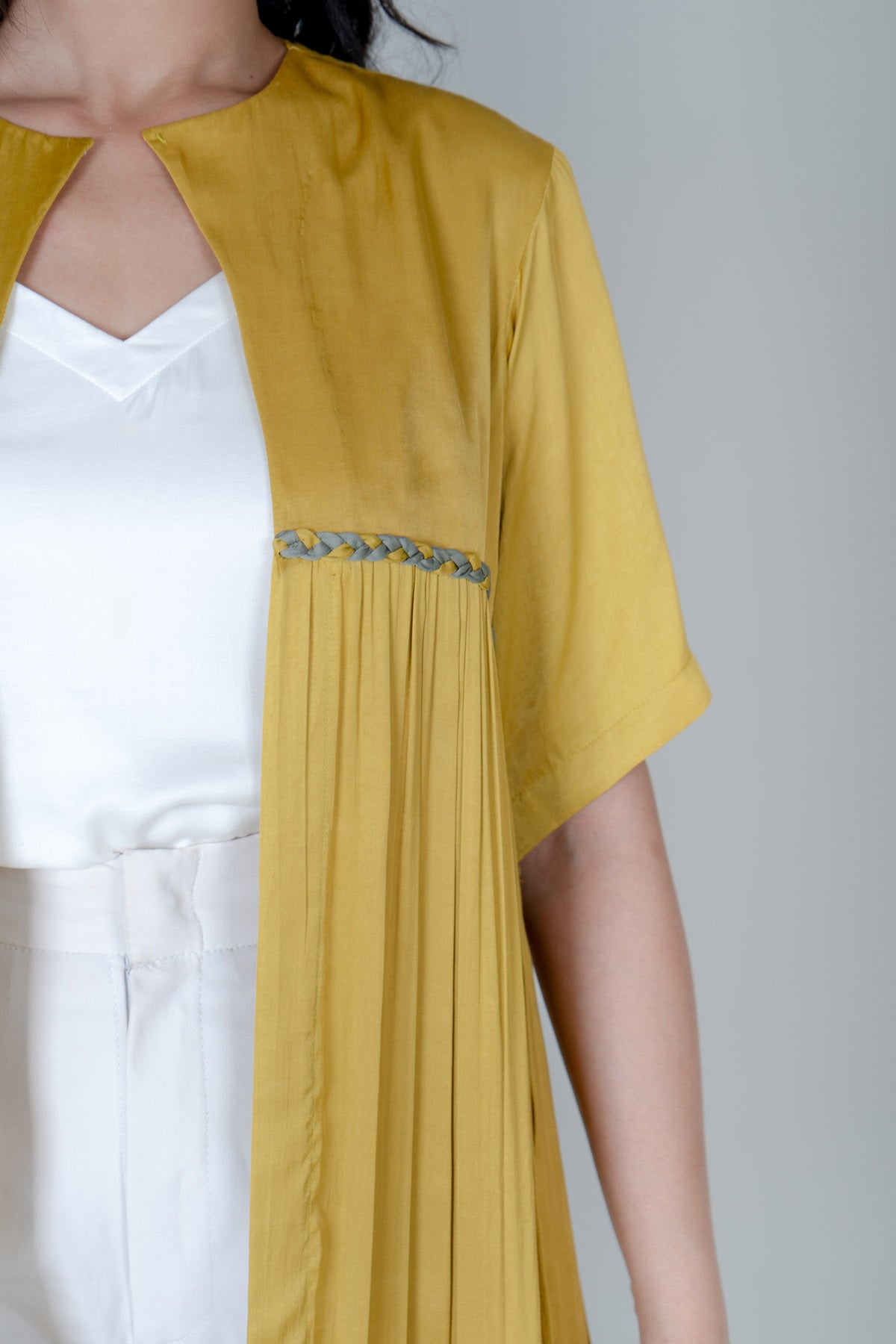 Yellow Braid Gathered Long Cape